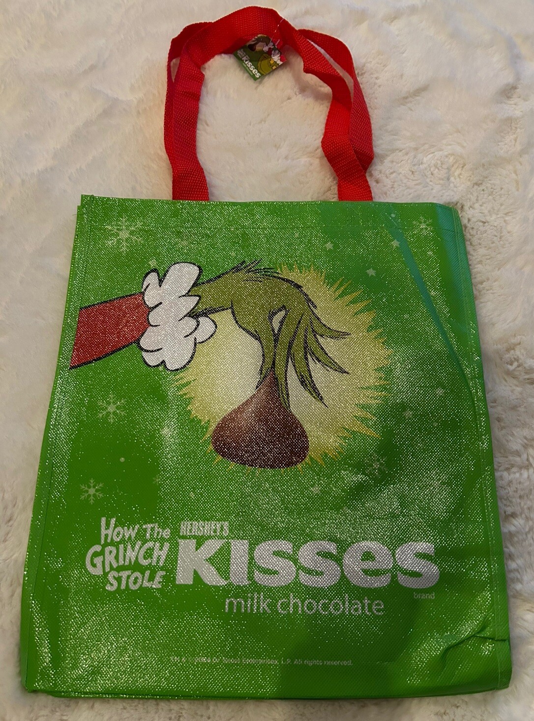 New w/ Tag Hershey Chocolate World Grinch Kisses Glow in Dark Reusable Tote Bag