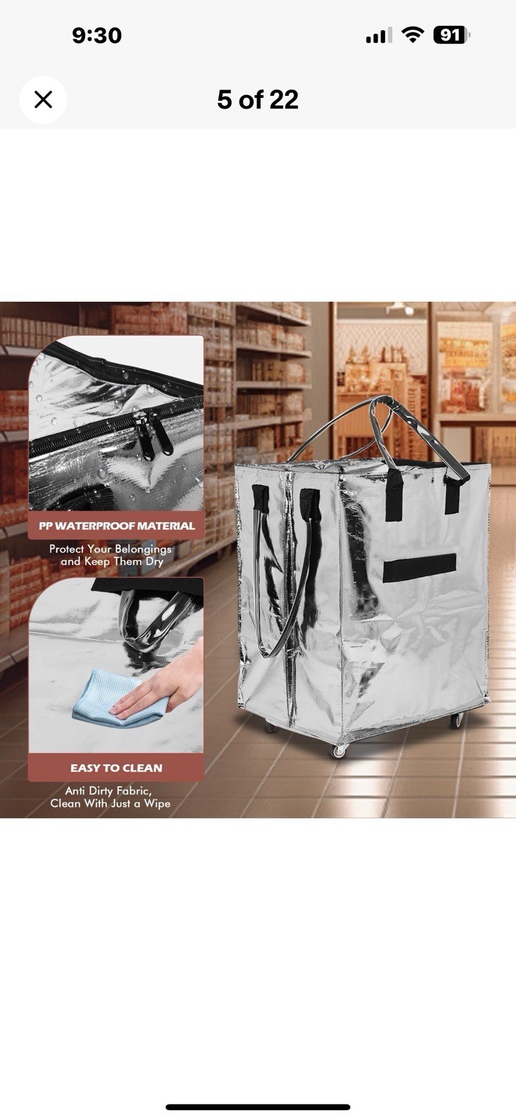 (Large,Silver) Reusable Grocery Bag on Wheels, Foldable Rolling Tote Carries …