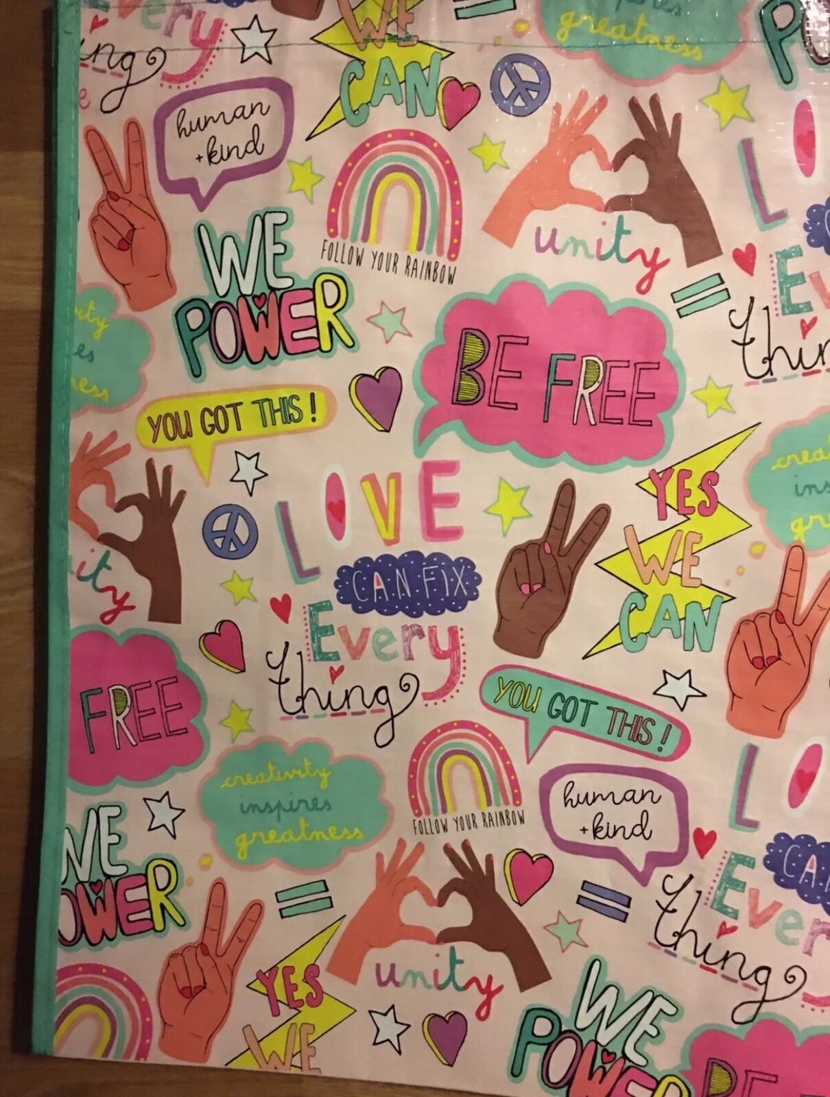 NEW TJ Maxx Homegoods Shopping Bag PEACE LOVE UNITY~Rainbow HIPPY~Reusable Tote