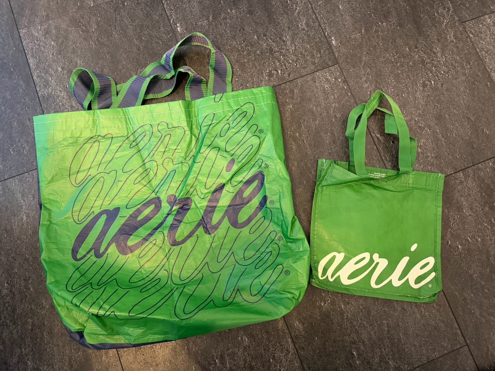 American Eagle Aerie Navy Blue & Green Reusable Tote Shopping Bag Set Of 2