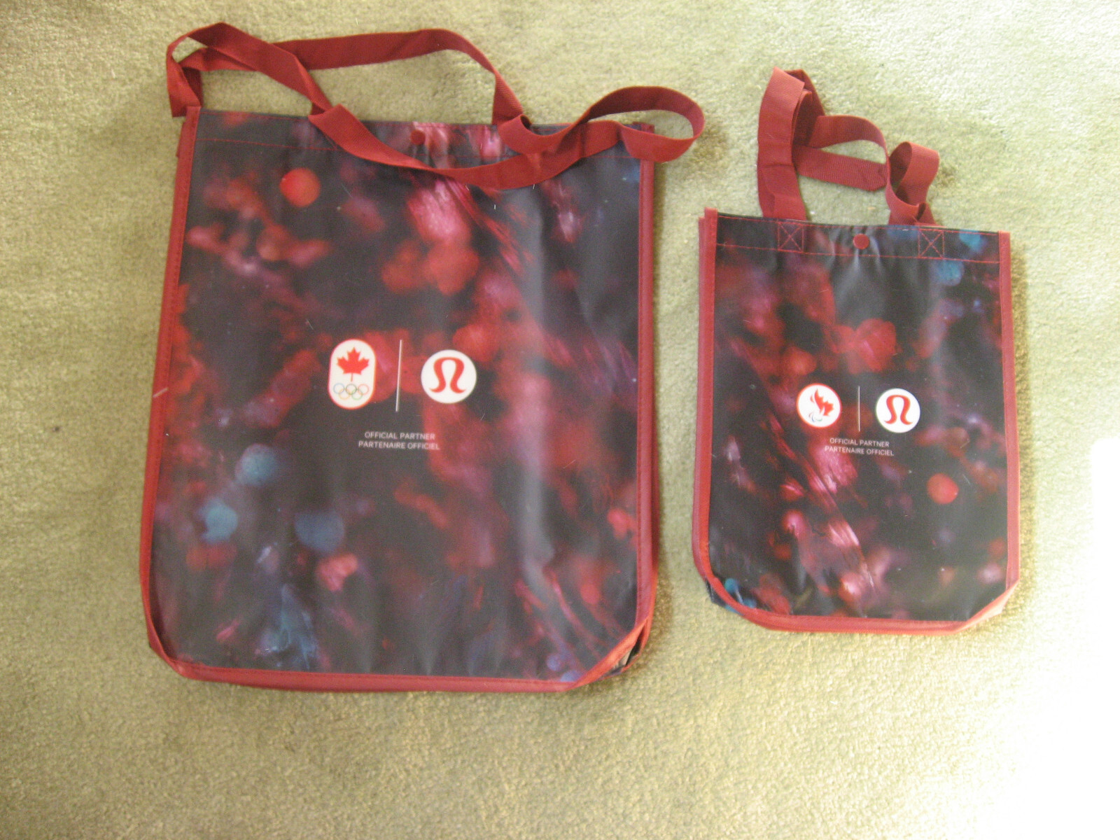 Lululemon Team Canada Olympics Red Small Large Reusable Shopping Bag Lot Of 2