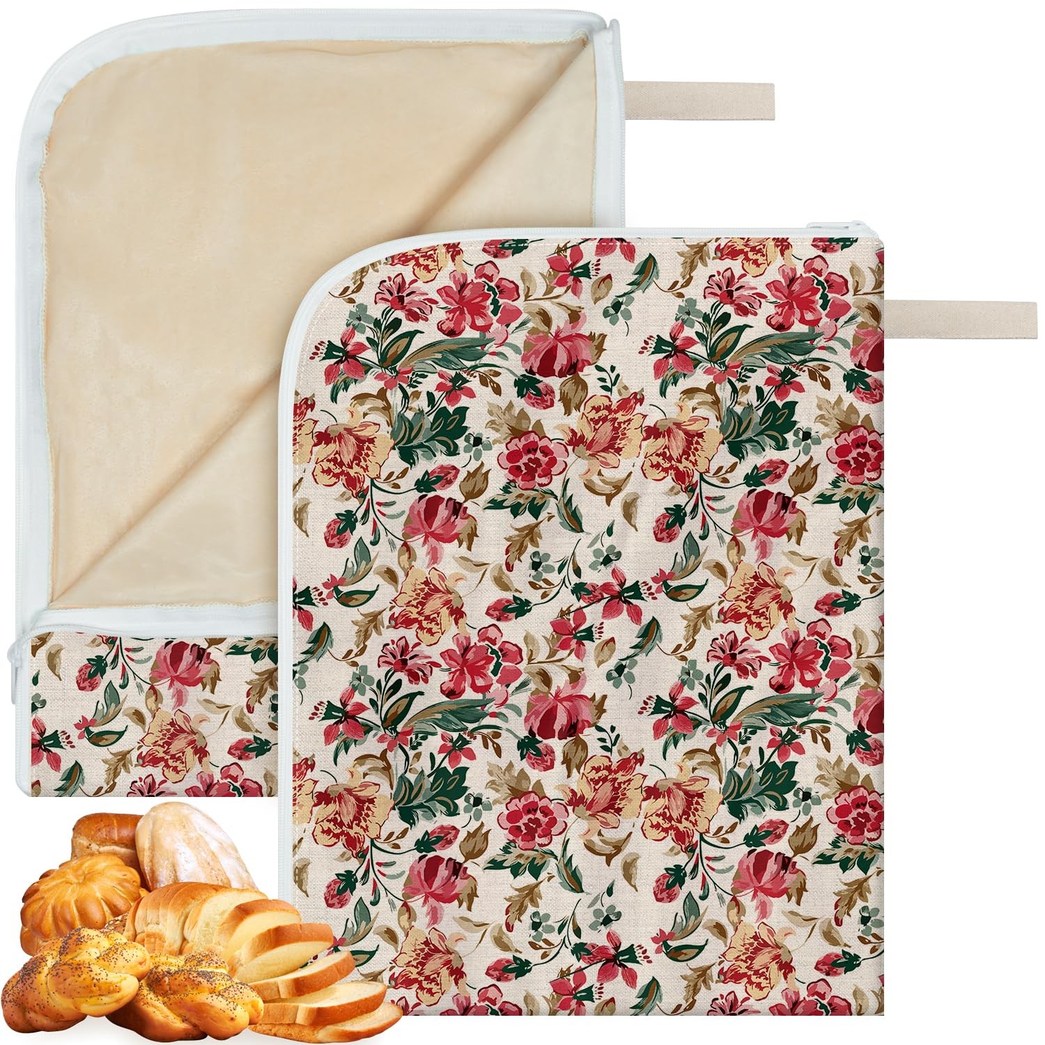 Finphoon 2-Pack Beeswax Lining Bread Bags for 17×13 Inch, Floral A