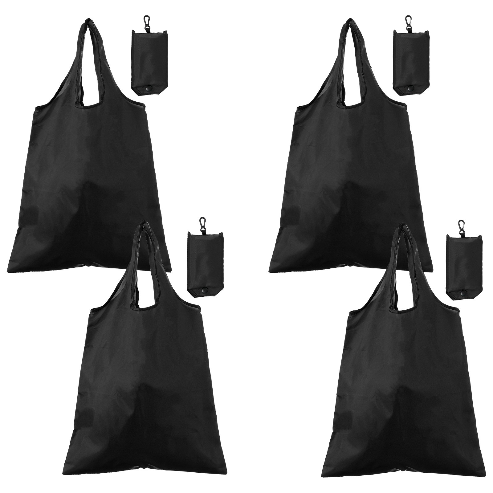 4 Pack Foldable Travel Bag with Handles Washable Shopping Tote Pouch Black