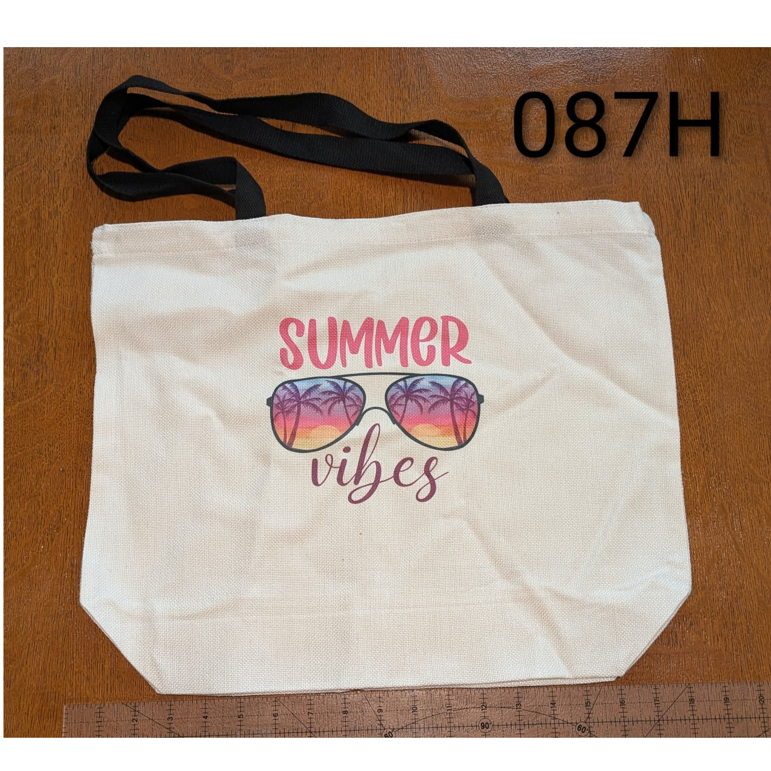 NEW Cream Canvas Tote Bag Summer Vibes Sunglasses Graphic Print 18x12x5