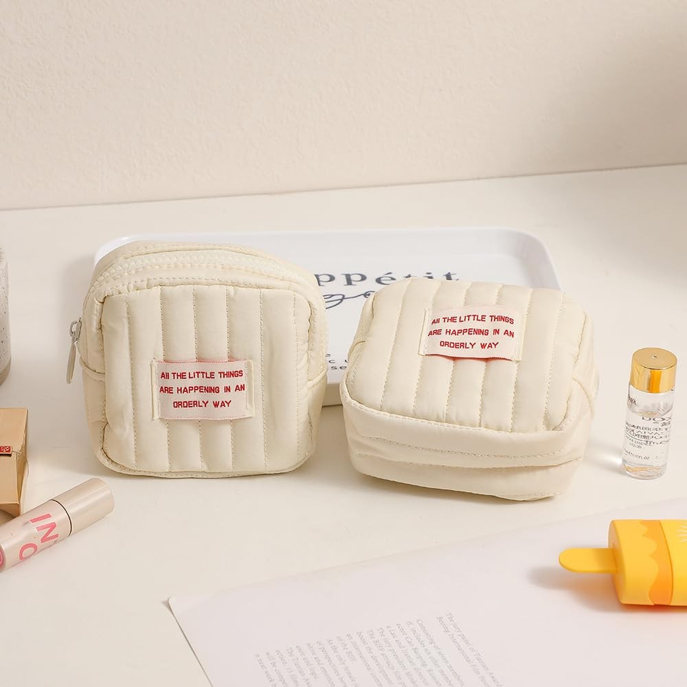 TUCEWP Small Makeup Bag Quilted Travel Cosmetic Organizer White