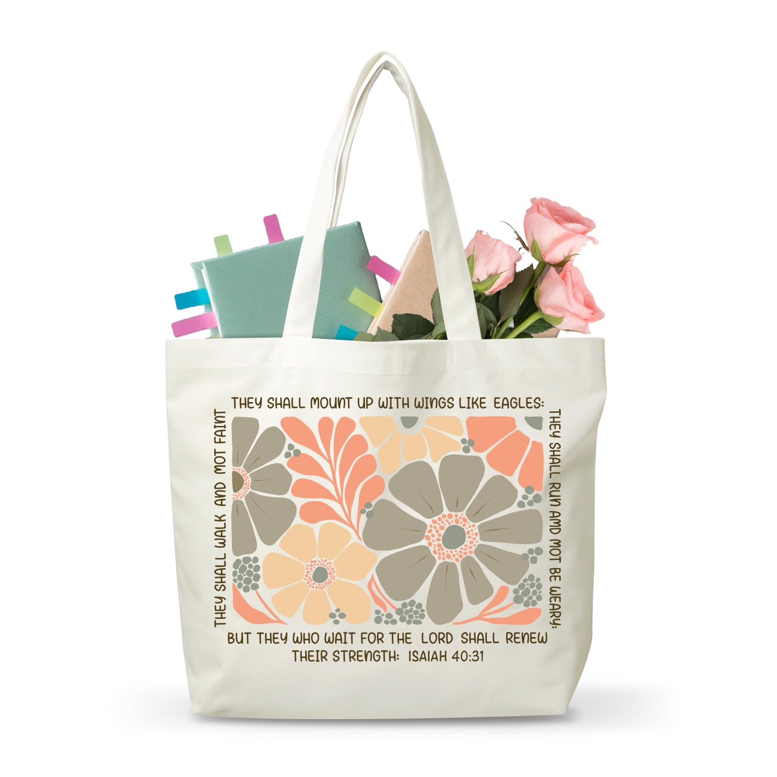 Bible Canvas Tote Bag, Reusable Boho Shopping Tote, Religious Christian Inspi…