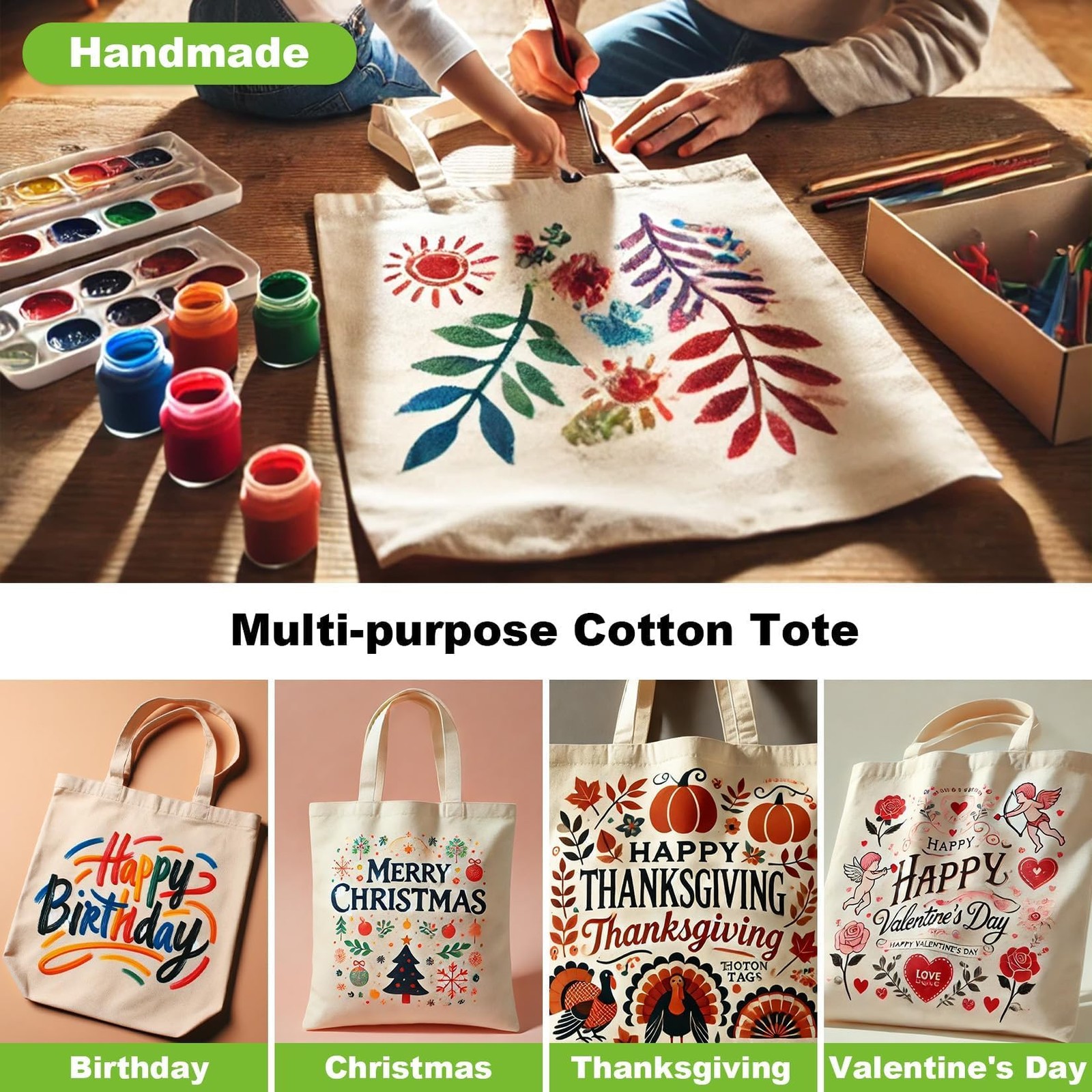 Canvas Tote Bag 4 Pack Reusable Cotton Shopping Bags Blank DIY Craft Tote Market