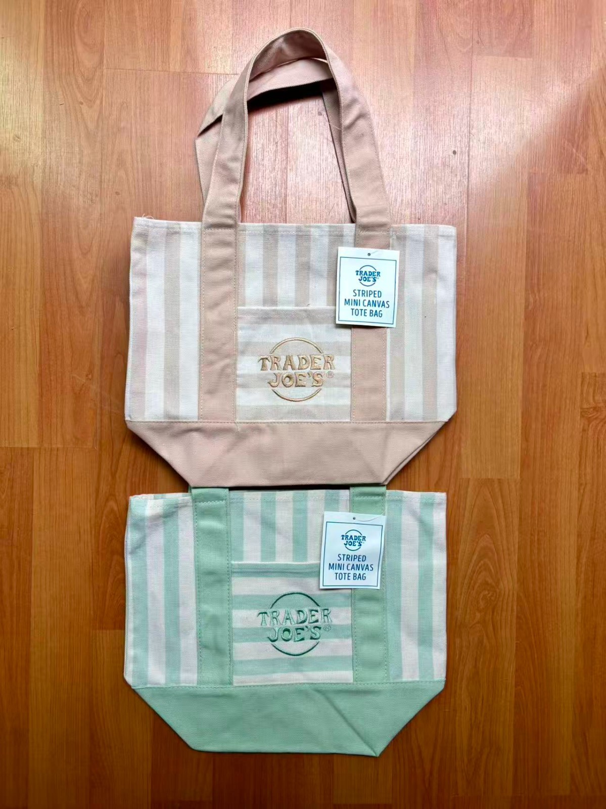 NWT Trader Joe’s Mini Pastel Striped Canvas Tote Bags , Summer 2026 Set Of 2