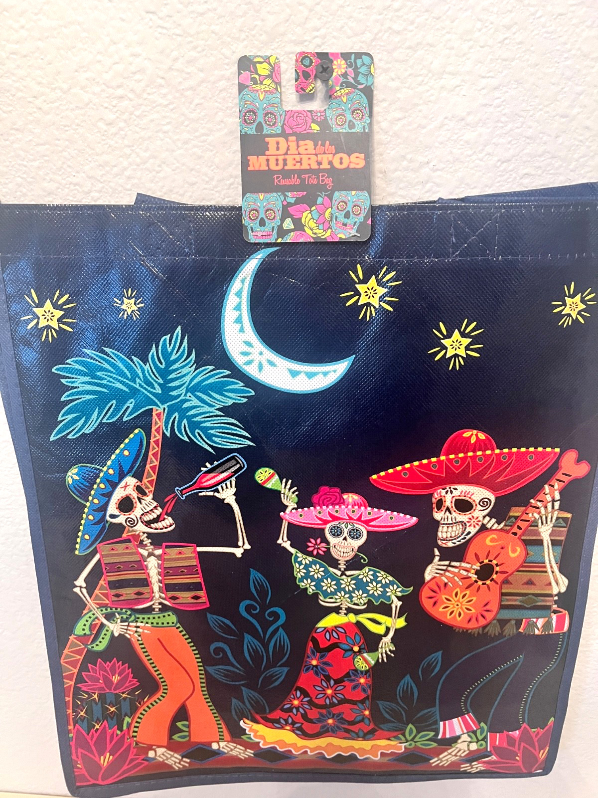 Legacy Dia de los Muertos Reusable Purple Trick or Treat Tote Bag with Handles