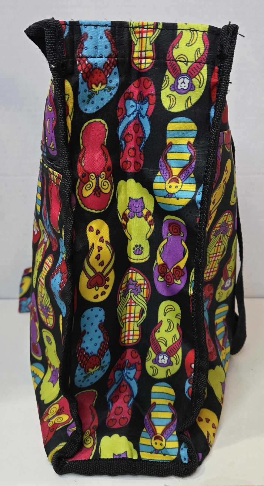 Black Flip Flop Printed Coin Pouch 12.5x12in Multi-Purpose Zip Up Tote Bag