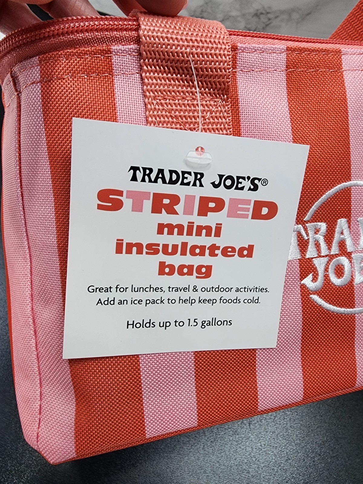 Trader Joe’s Mini Insulated Cooler Tote Bag Summer 2026 Pink Red Stripe