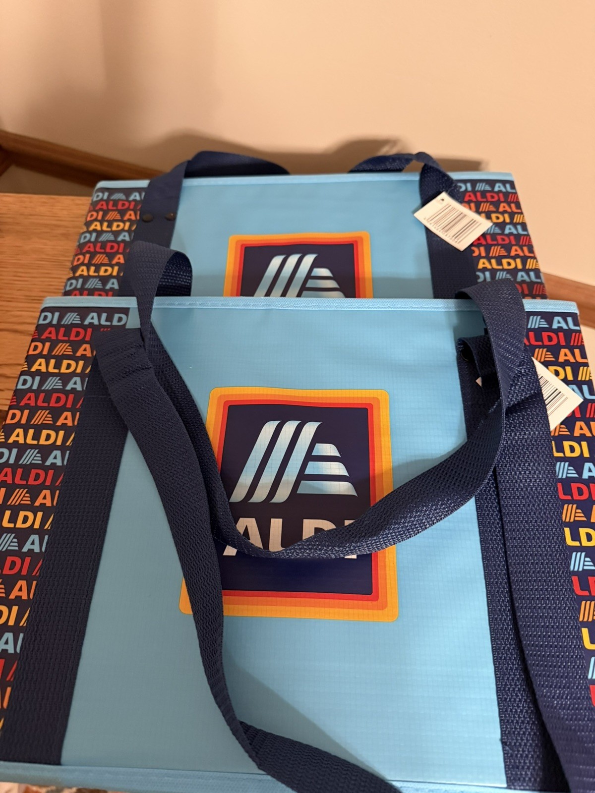 ALDI 2 Collapsible Box Bags 14x10x11 Blue Navy Rainbow