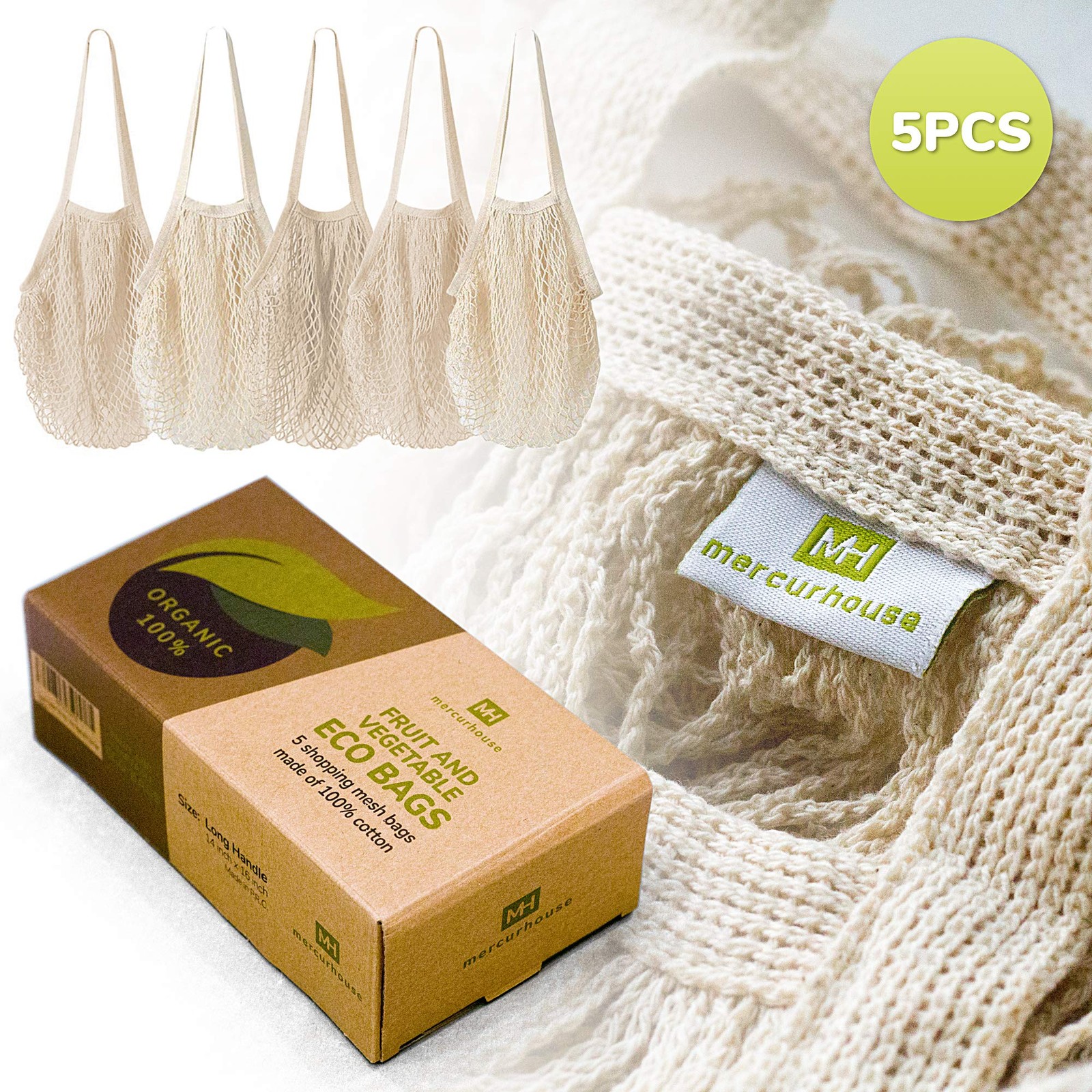 5 pack Cotton String Shopping Bags Reusable Washable Grocery Mesh Bags Organi…