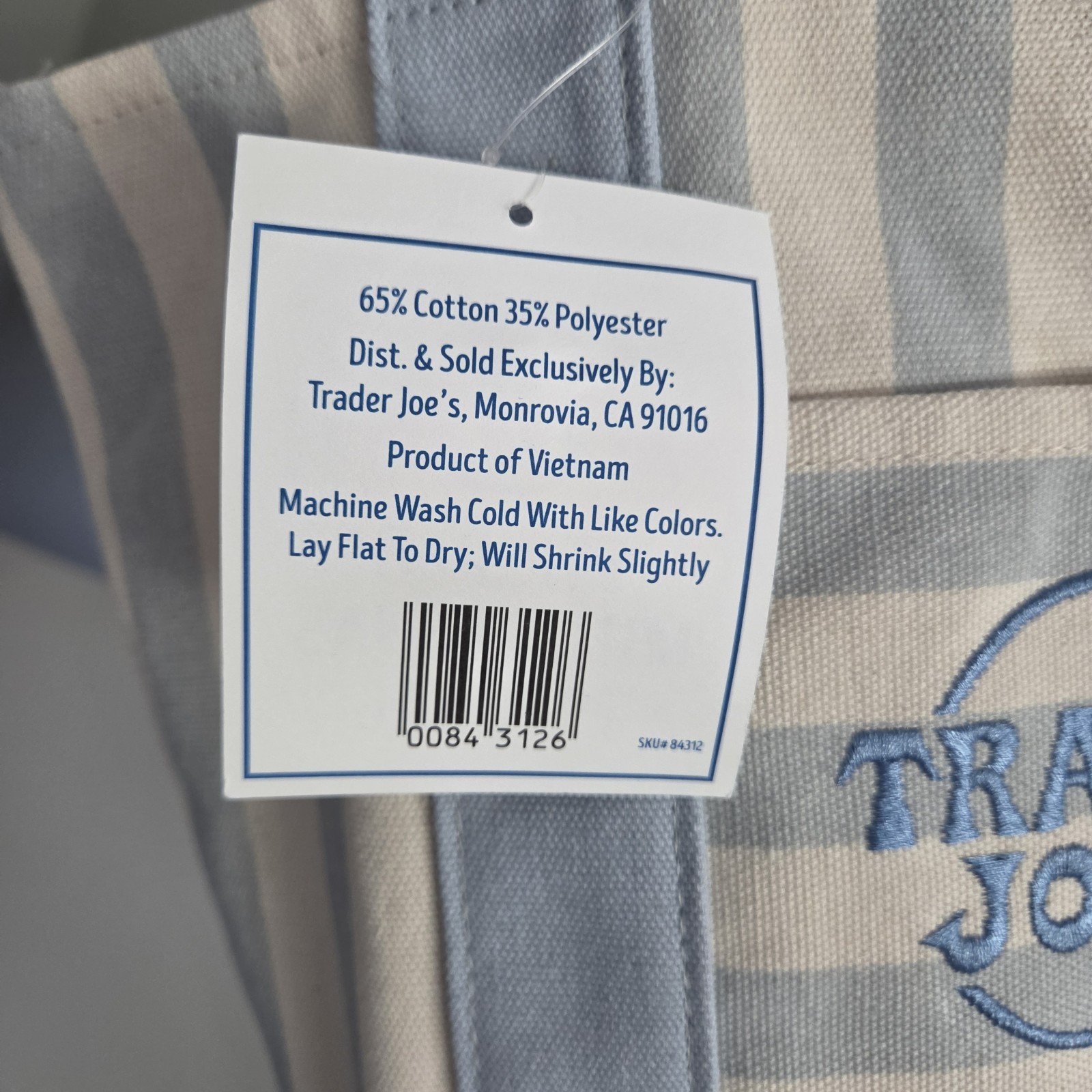 Trader Joe’s Limited Mini Canvas Pastel Striped Tote Bag 2026 Light Blue