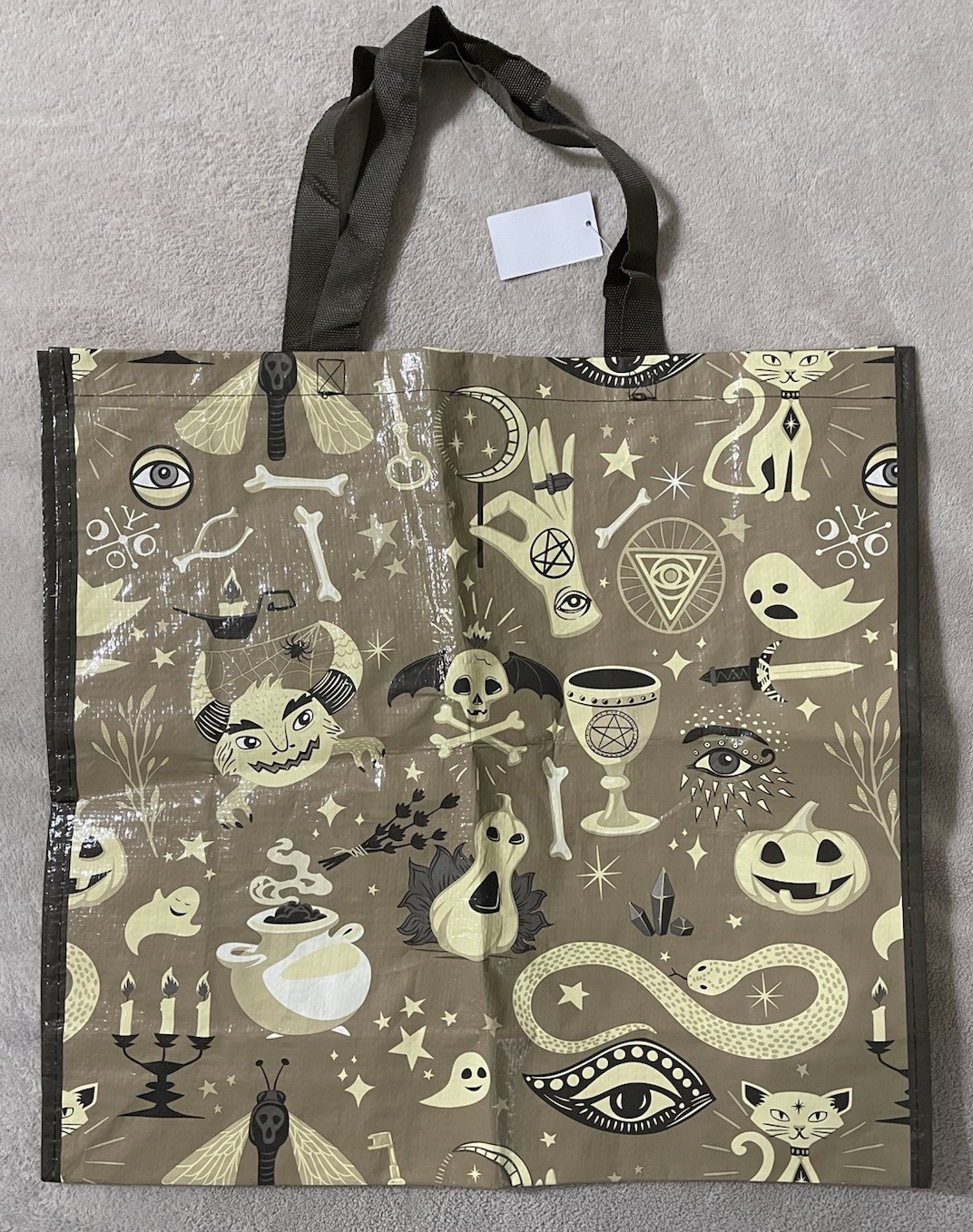 Magic Witch Spells Spooky Pattern HALLOWEEN Reusable Tote Bag 19″x18″x6.5” NWT