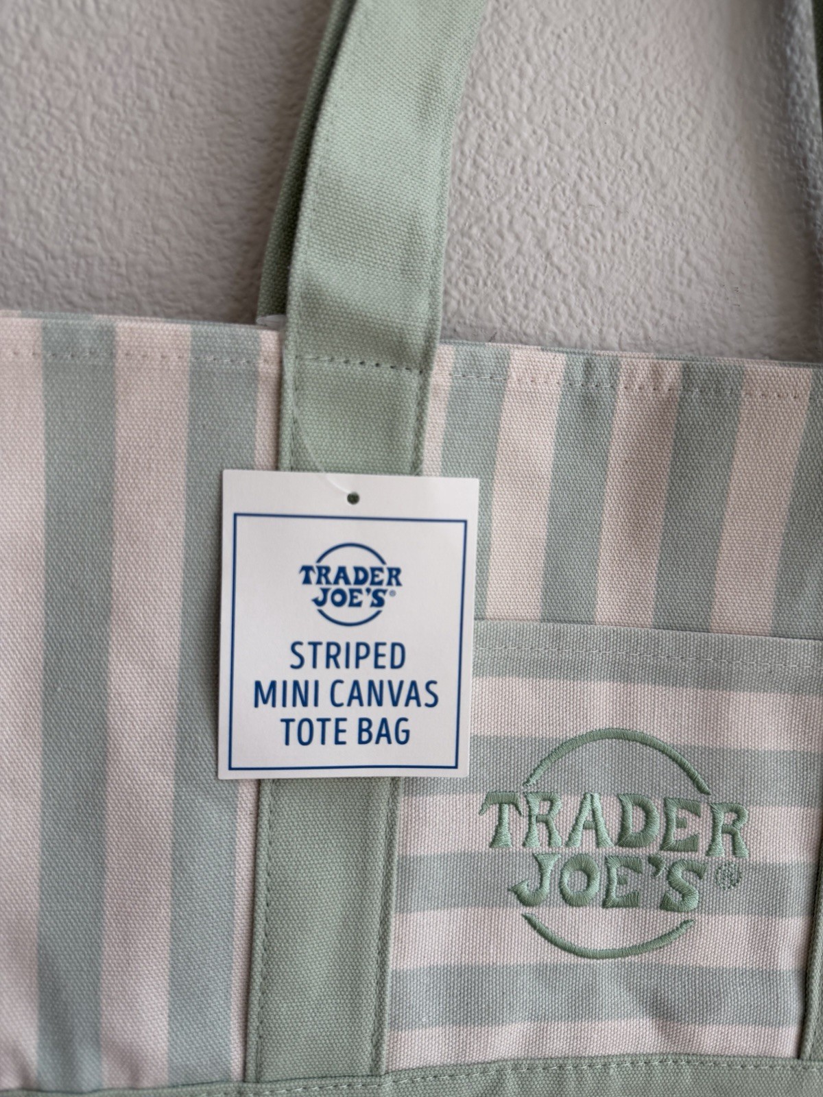 Trader Joe’s 2026 Striped Mini Pastel Canvas Tote Bags – Green – READY TO SHIP