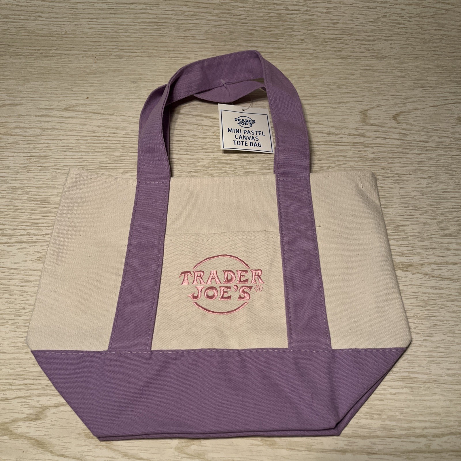 Trader Joe’s Mini Pastel Purple Lilac Canvas Tote Bag Limited Easter Boat