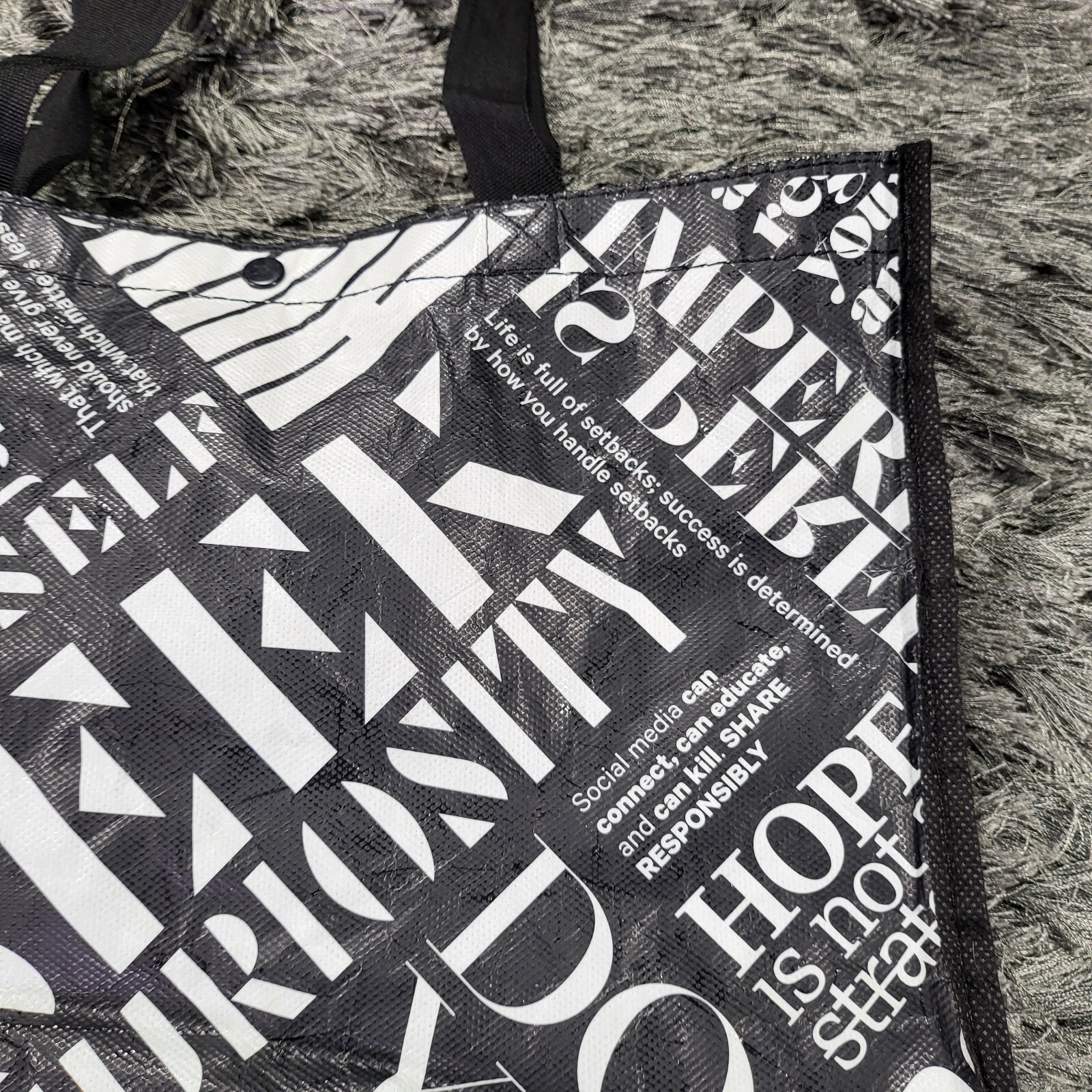 Lululemon Reusable Shopping Gym Tote Bag 16 x 13″ Black White Motivational Print