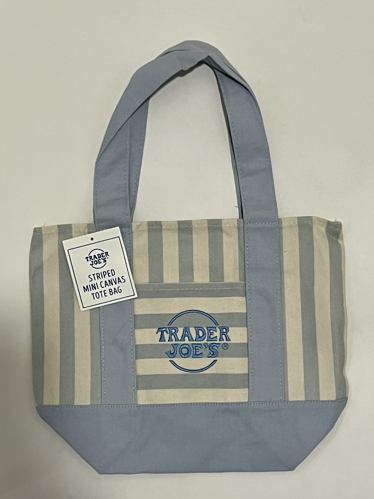 New Trader Joe’s Mini Sky Blue pastel summer 2026 Striped Canvas Tote Bag FAST