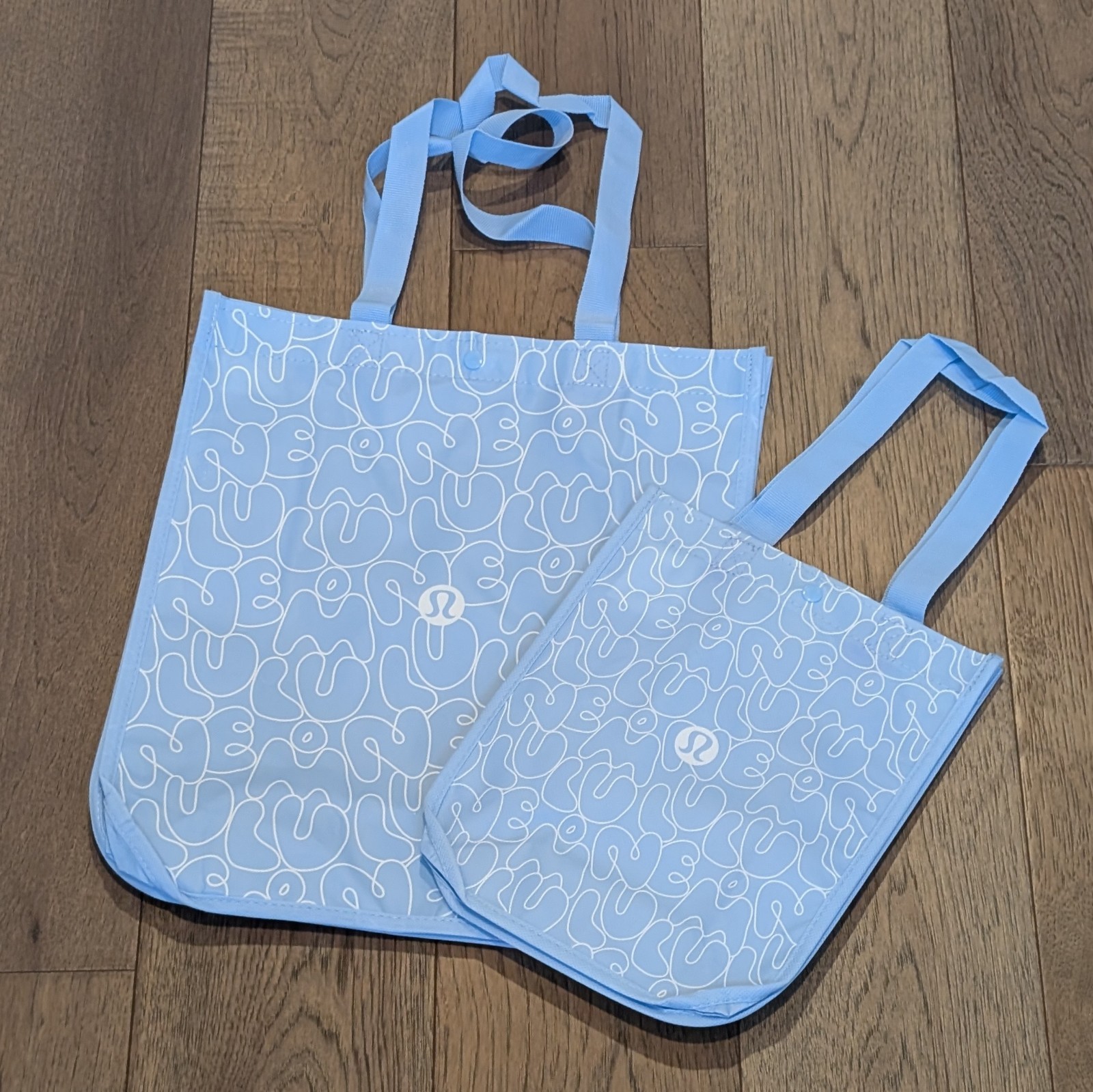 Lululemon Lot of 2 Large Small Shopping Totes Lunch Bags 🩵 Light Blue 🩵 *NEW!*