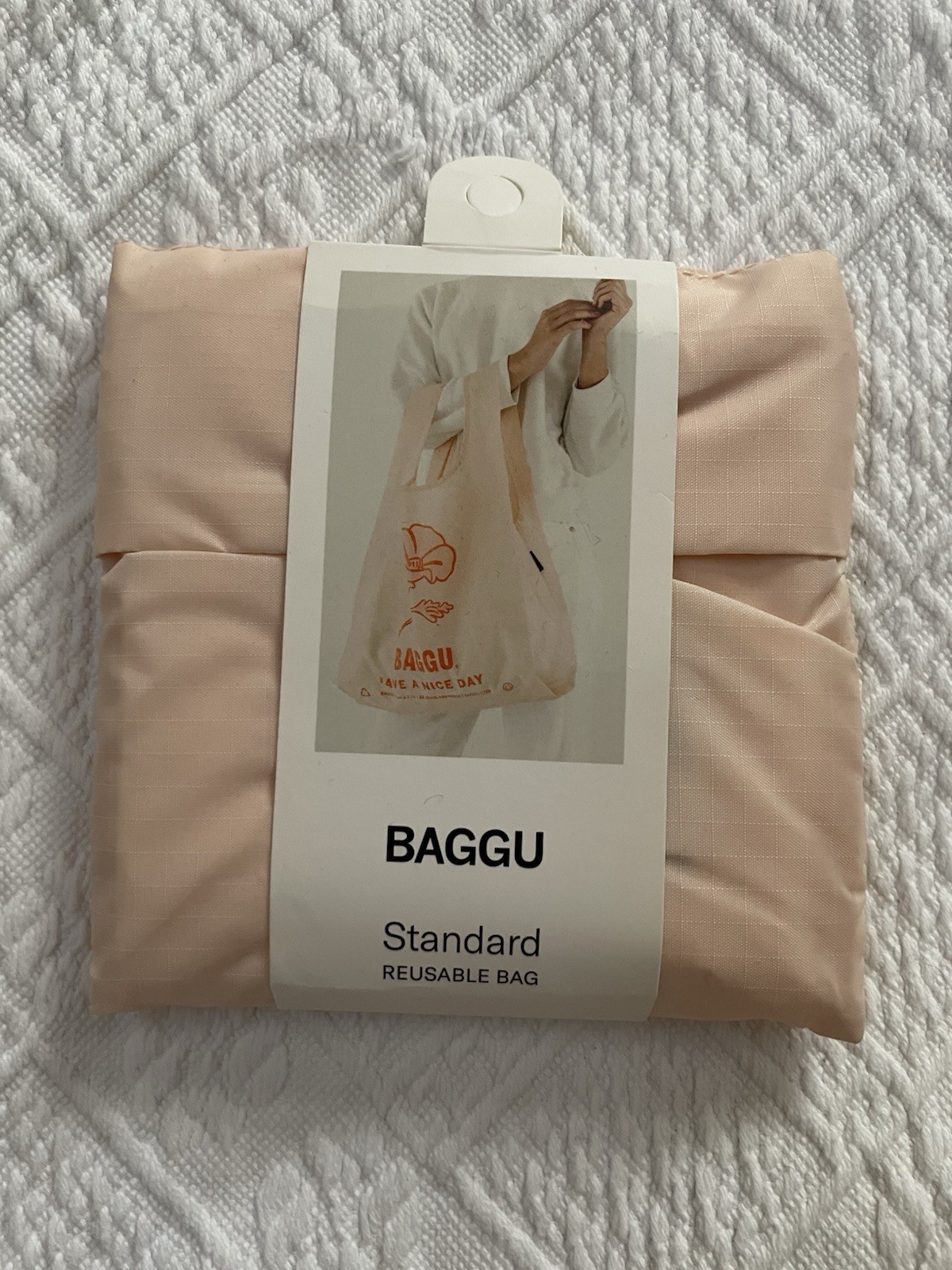 HTF NWT BAGGU THANK YOU POPPY HAVE A NICE DAY STANDARD REUSABLE TOTE BAG PEACH