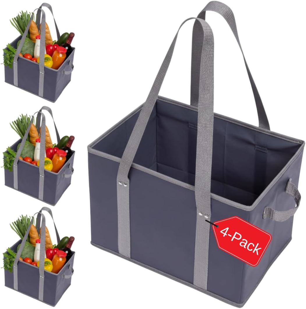 4Pk Reusable Grocery Bags Shopping Bags Tote Box Large Heavy Duty Groceries Bag
