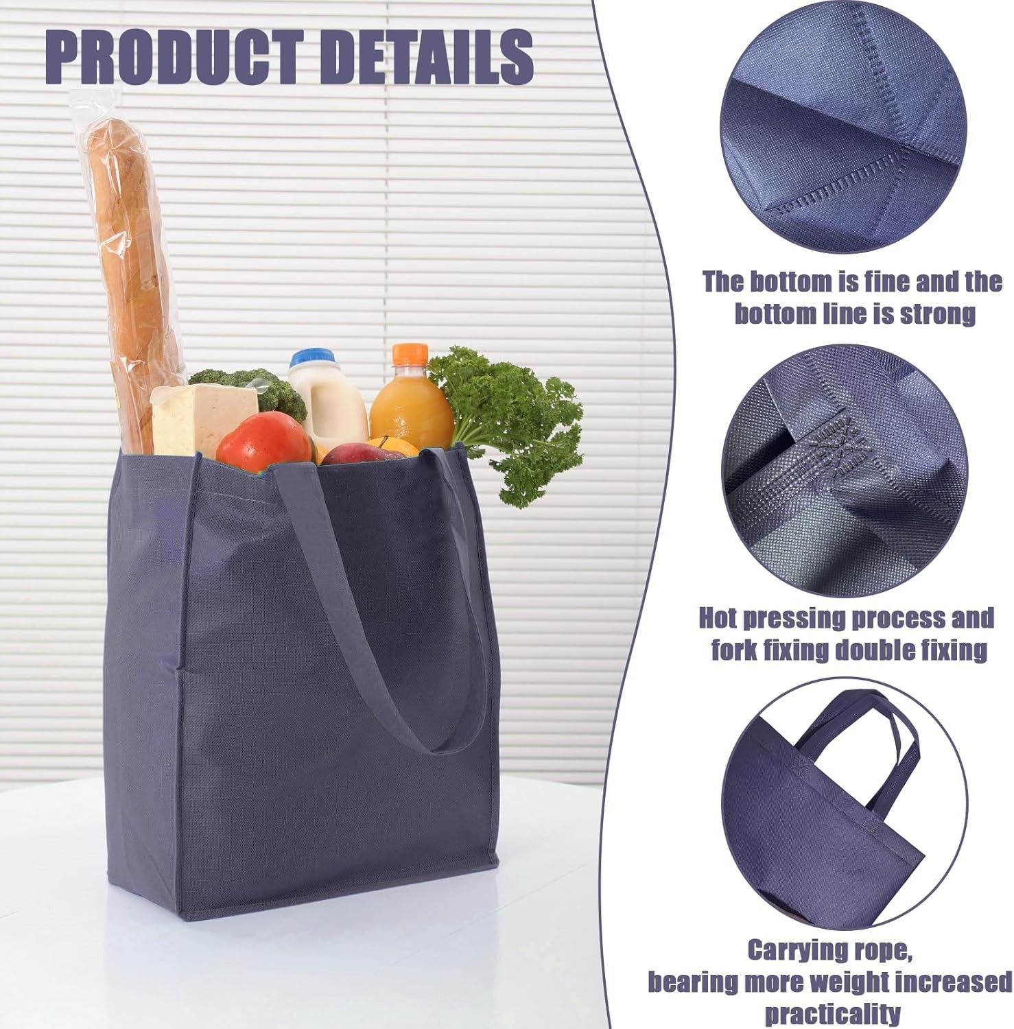 50 Reusable Non-Woven Large Foldable Totes Bags with Handles – Eco-Friendly Chic