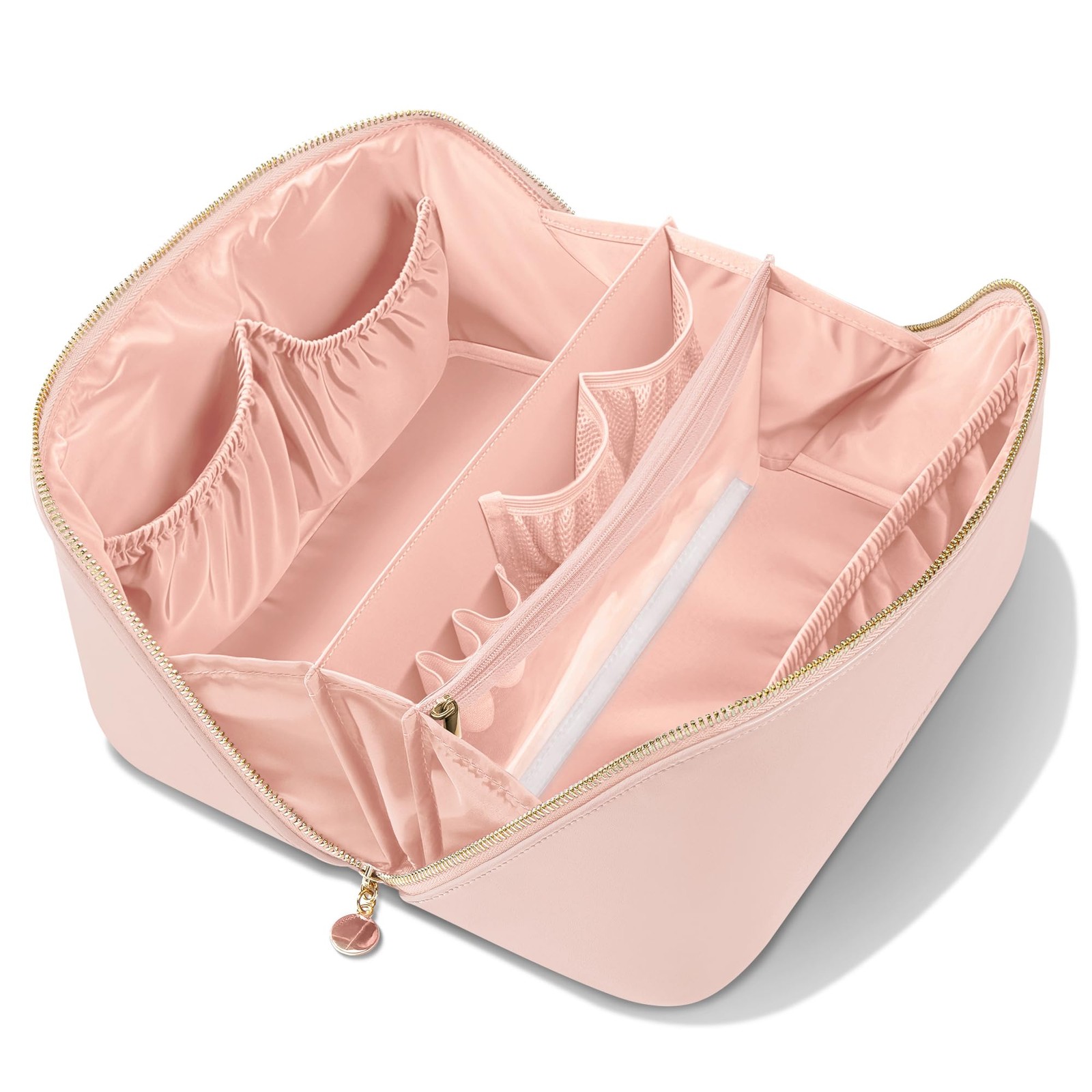 MSTONAL Travel Makeup Bag, Large Capacity Cosmetic Bags for Large, L Pink