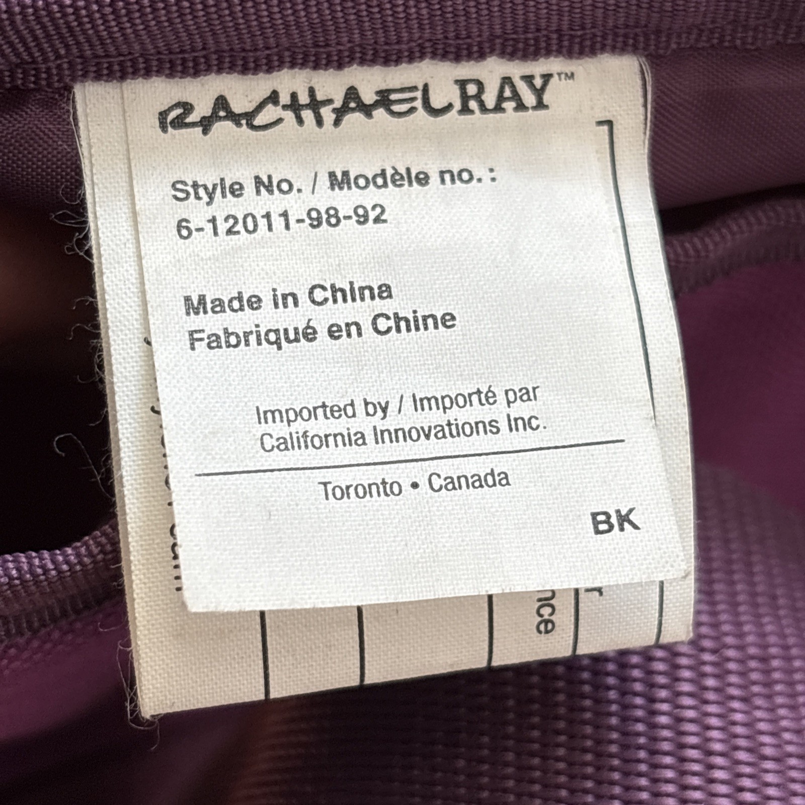 Rachael Ray Purple Tote Bag 15x15x7″ Adjustable Handles Like New