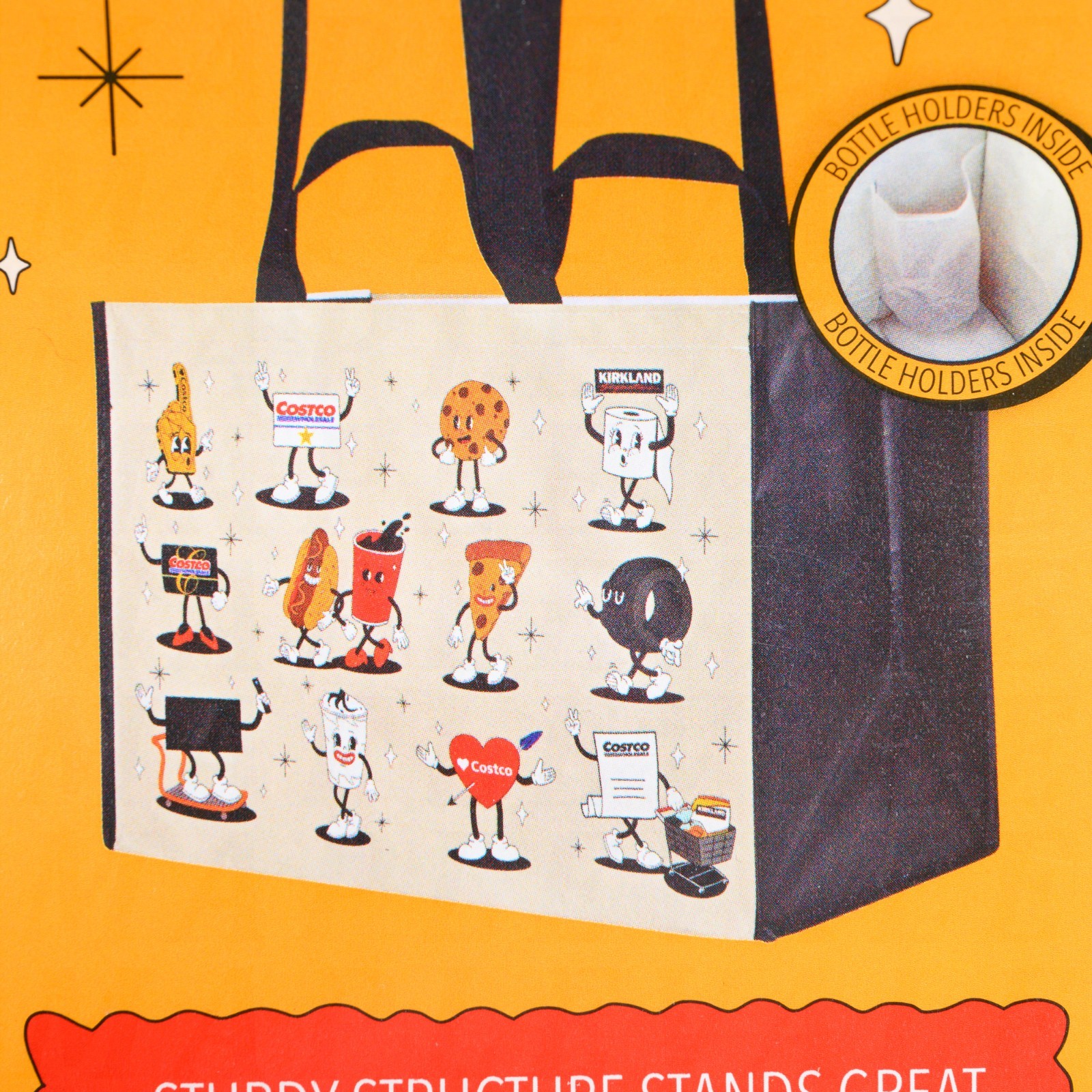 Costco Cartoon Highlights Reusable Shopping Tote Kirkland Heavy Duty SINGLE BAG