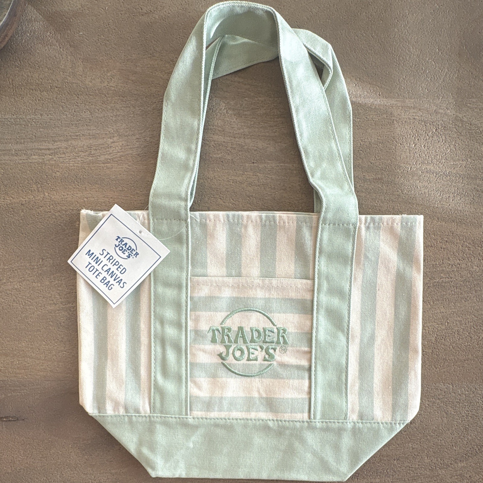 Trader Joe’s Mini Canvas Tote Bag Striped Green/White 13x6x11 in
