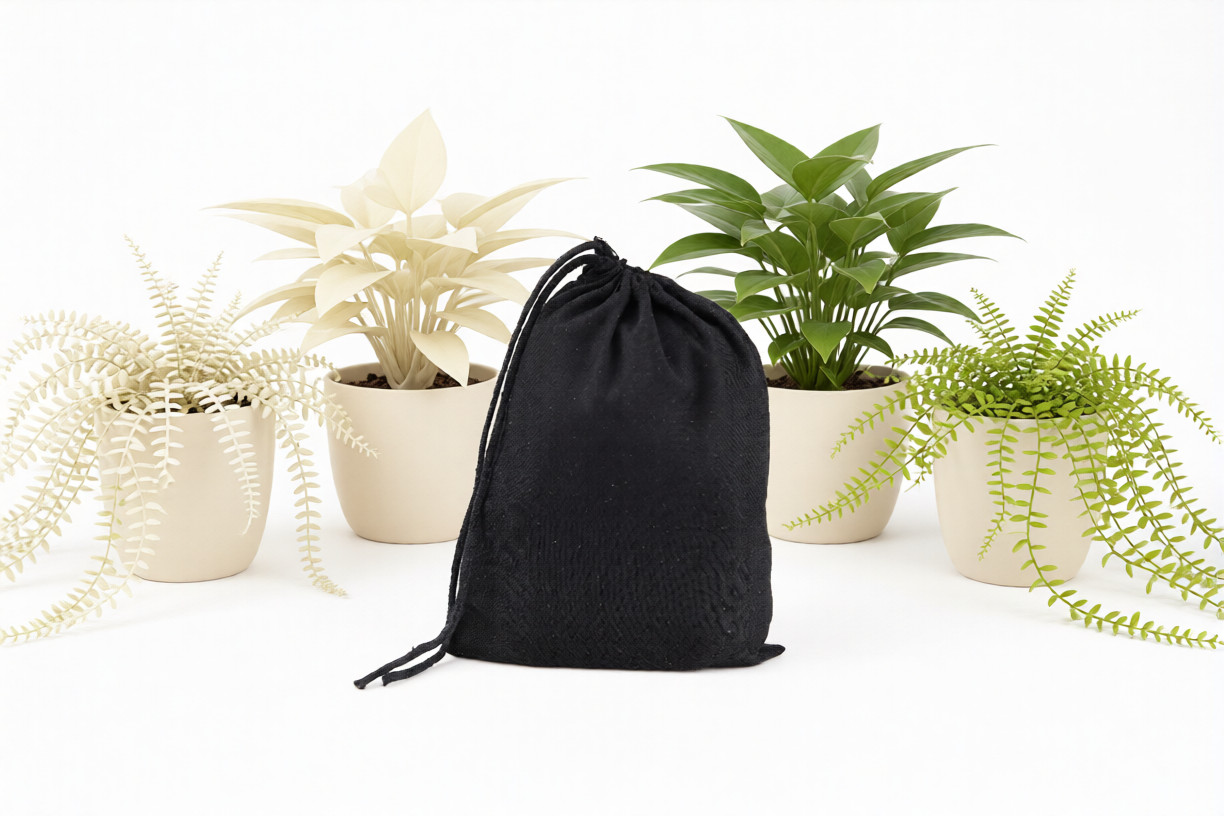 CharkaBags – 4 x 6 Inches Black Single Drawstring Reusable Washable Muslin Bags