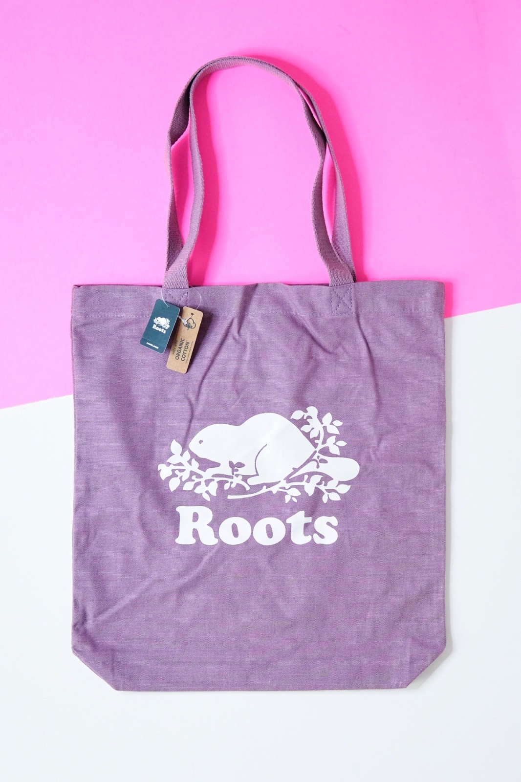 Roots Cooper Tote Bag Cotton Canvas Raisin Purple Beaver Reusable Shopping