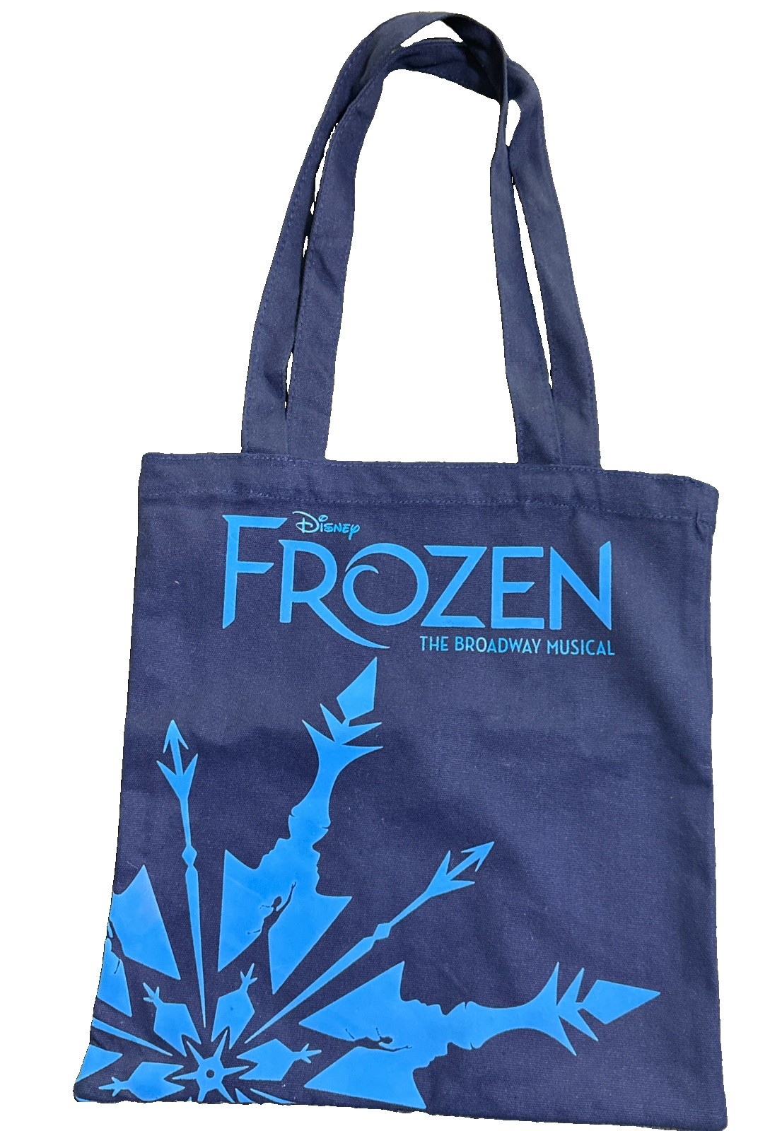 #80 Disney Frozen Broadway Musical Canvas Logo Tote Bag Navy Blue Reusable