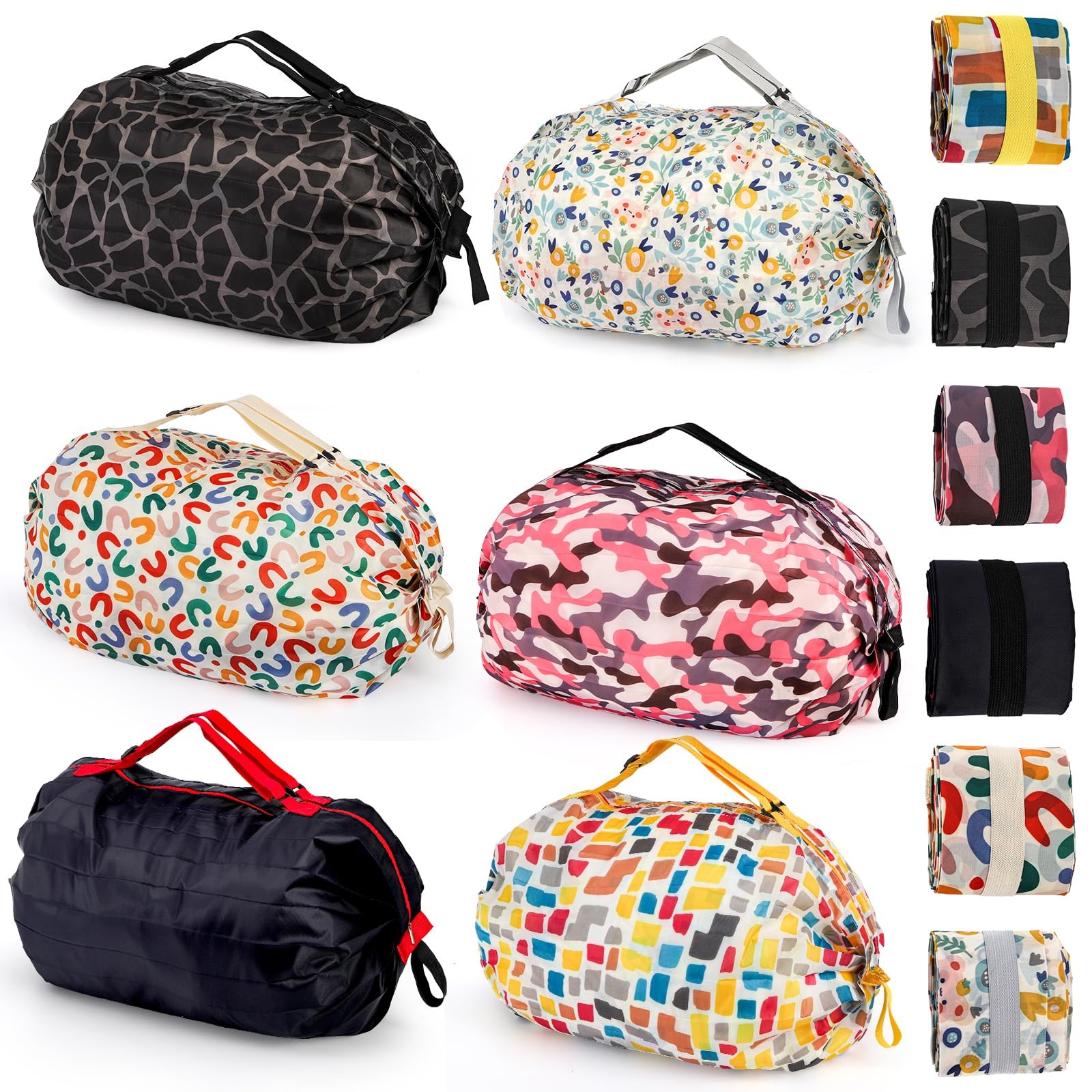 6 Pack Foldable Bag with Zipper, Reusable Shopping Bags, Large Capacity Groce…