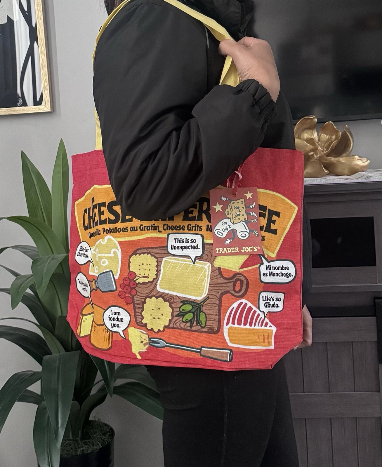 Trader Joe’s Foldable Canvas Reusable Shopping Bag Red Yellow Pop Art