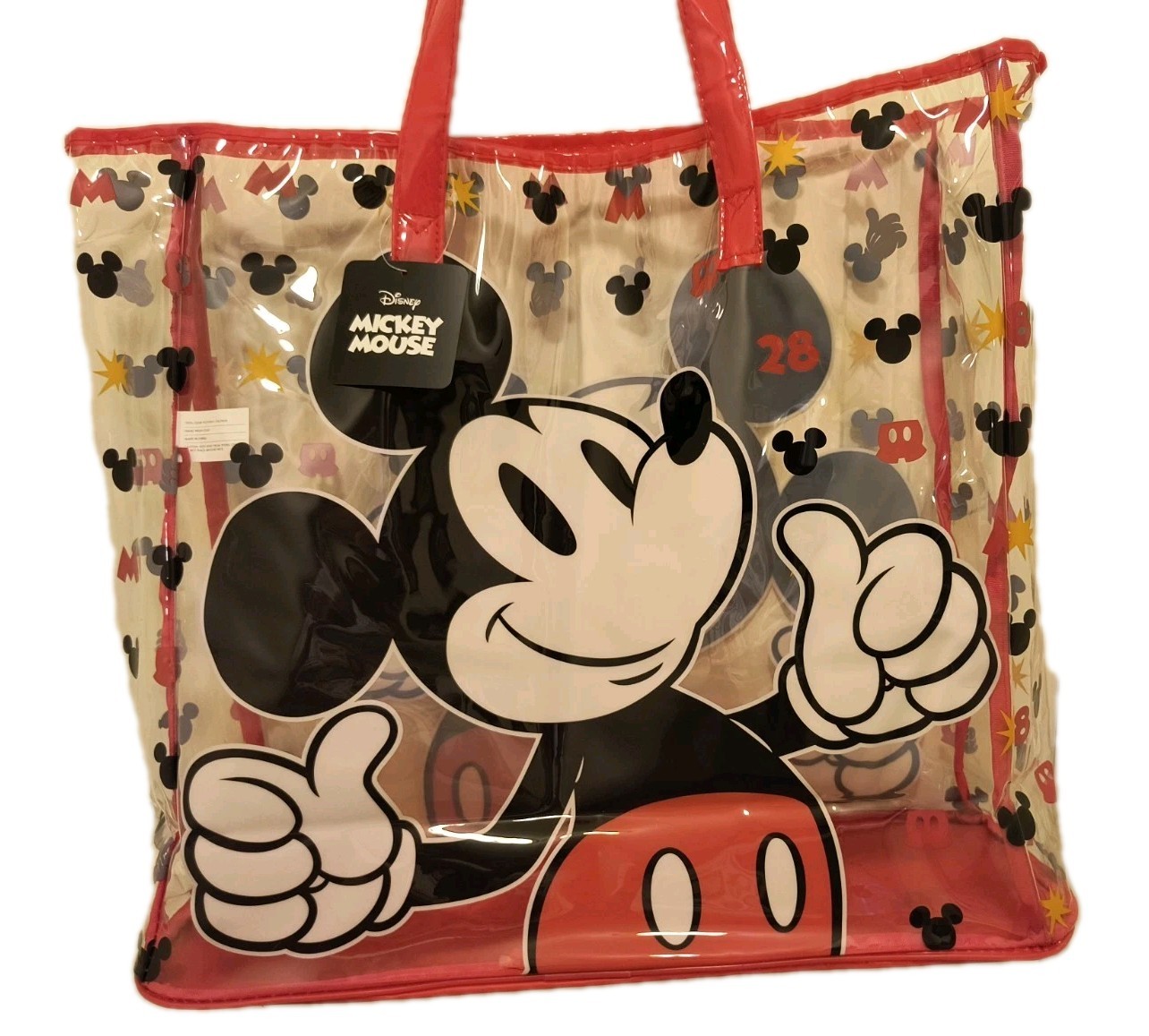 Disney Mickey Mouse Red XL TRANSPARENT Reusable Beach Tote/Shopping/Gift Bag 🆕