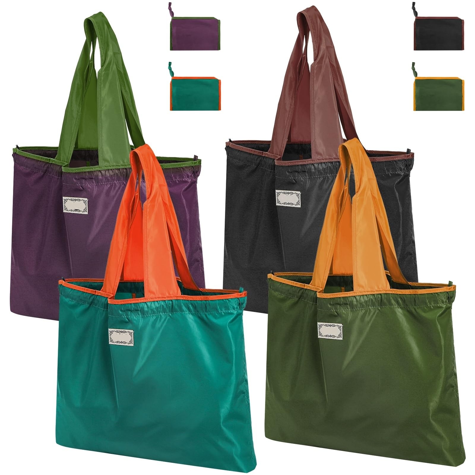 4 Pack Reusable Shopping Bags, Foldable Grocery Bags with Handles, Large Ligh…