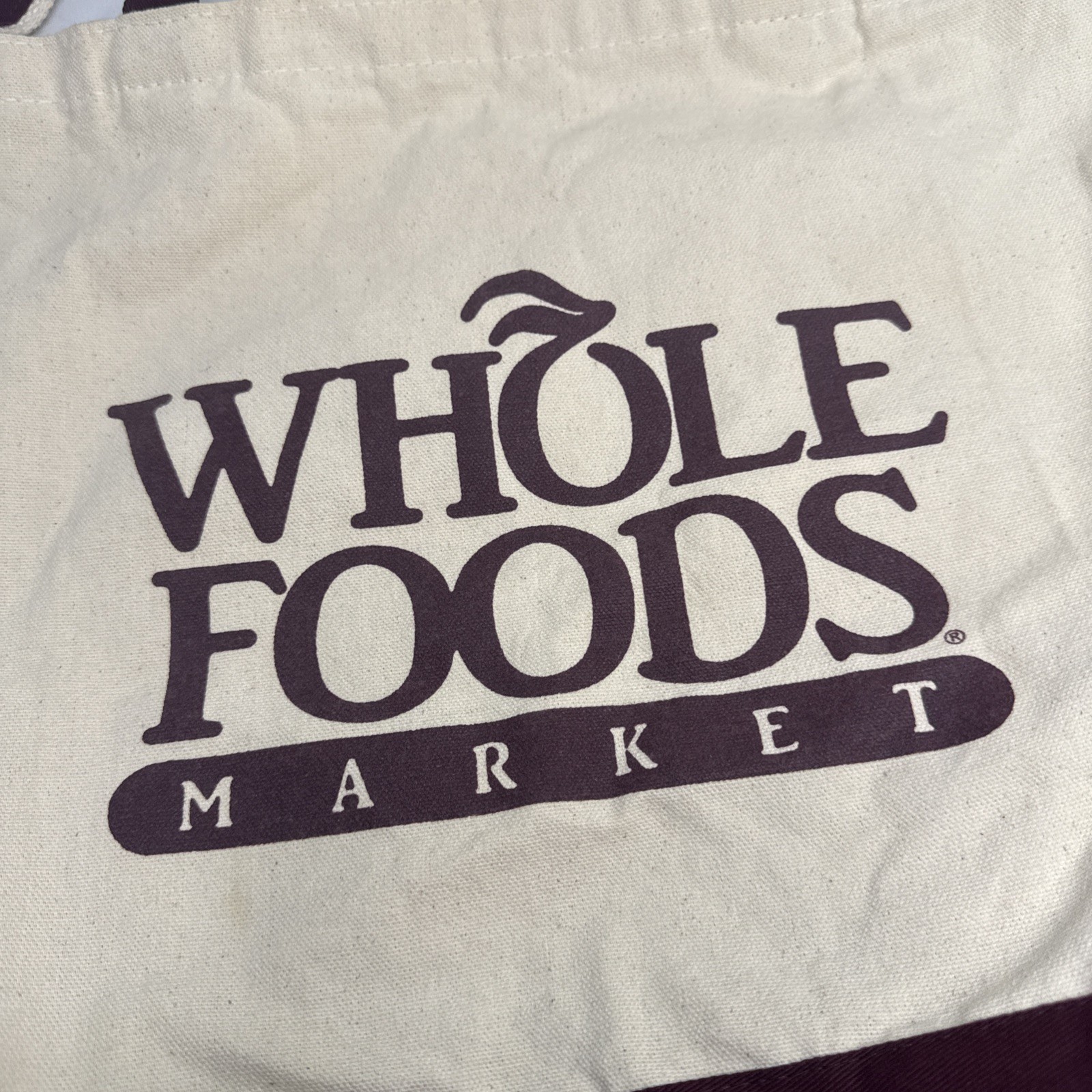Vtg NEW Whole Foods Market Canvas Shopping Bag Tote Made in USA Maroon Natural