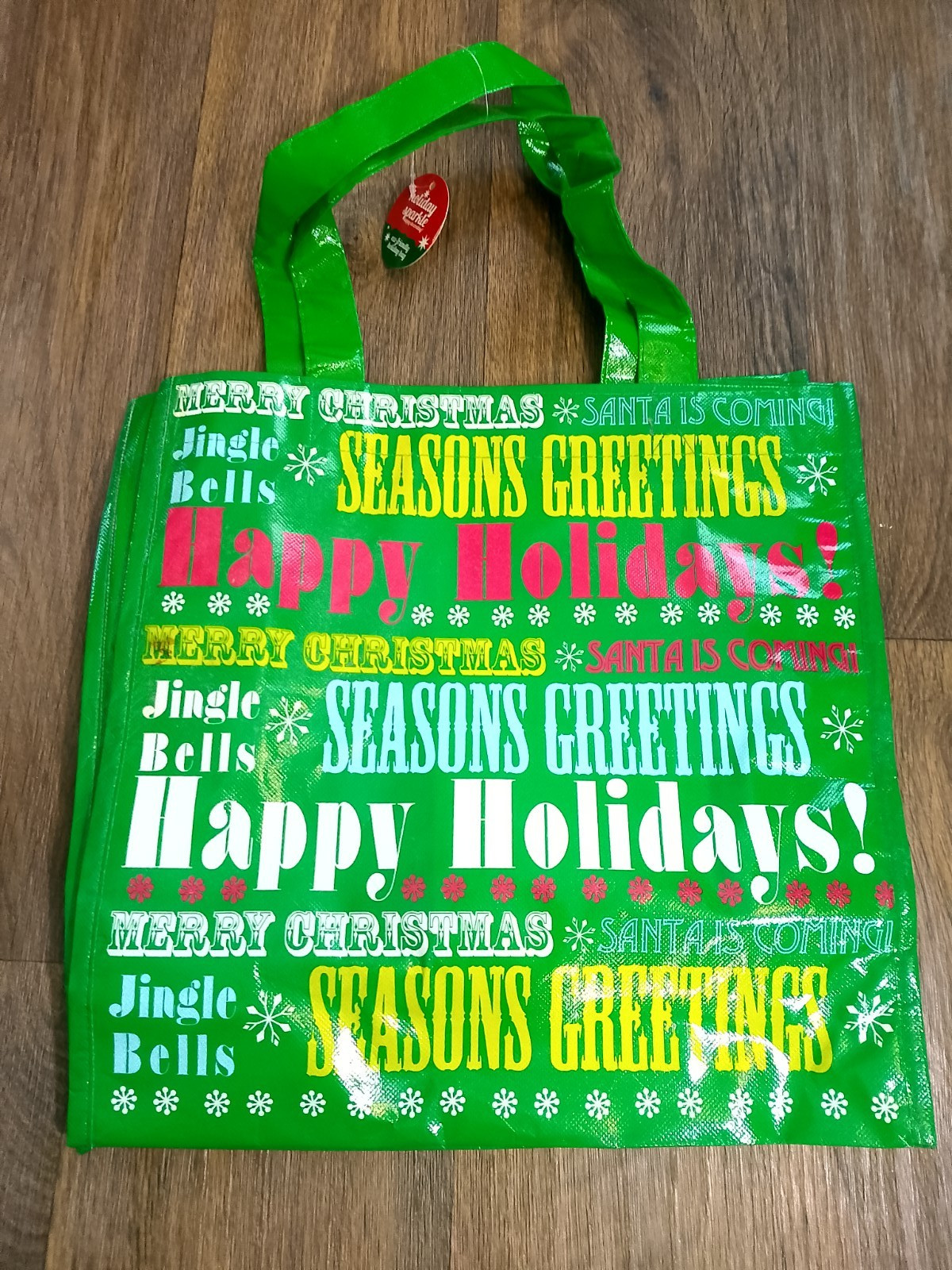 Holiday Sparkle eco-friendly shopping bag with tag holidays 14×5.5×14 in