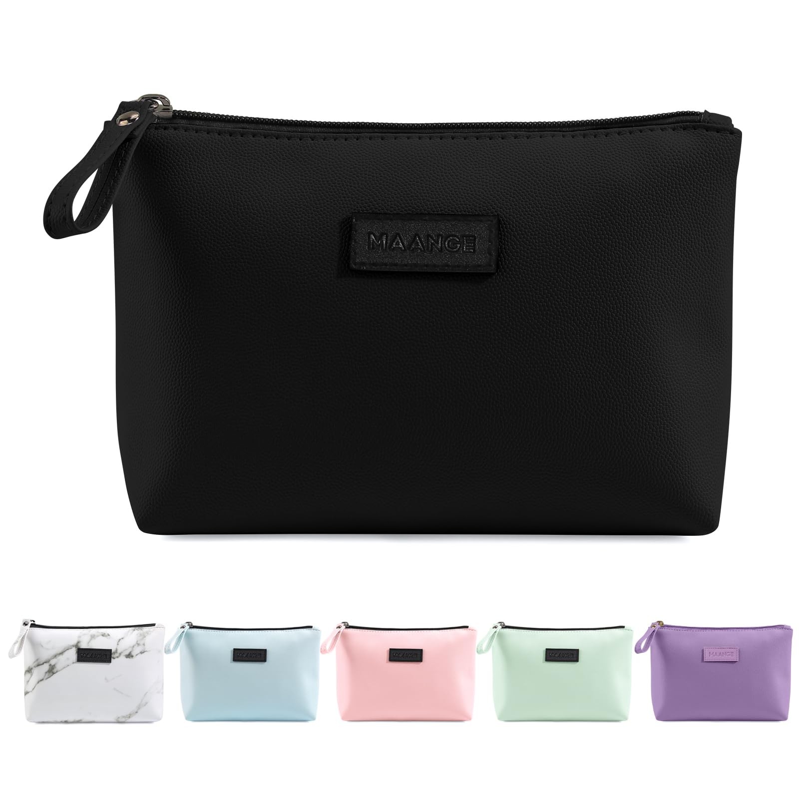 MAANGE Cosmetic Bags for Women Small Makeup Bag 8.66″ x 2.36″ x 5.51″, Black