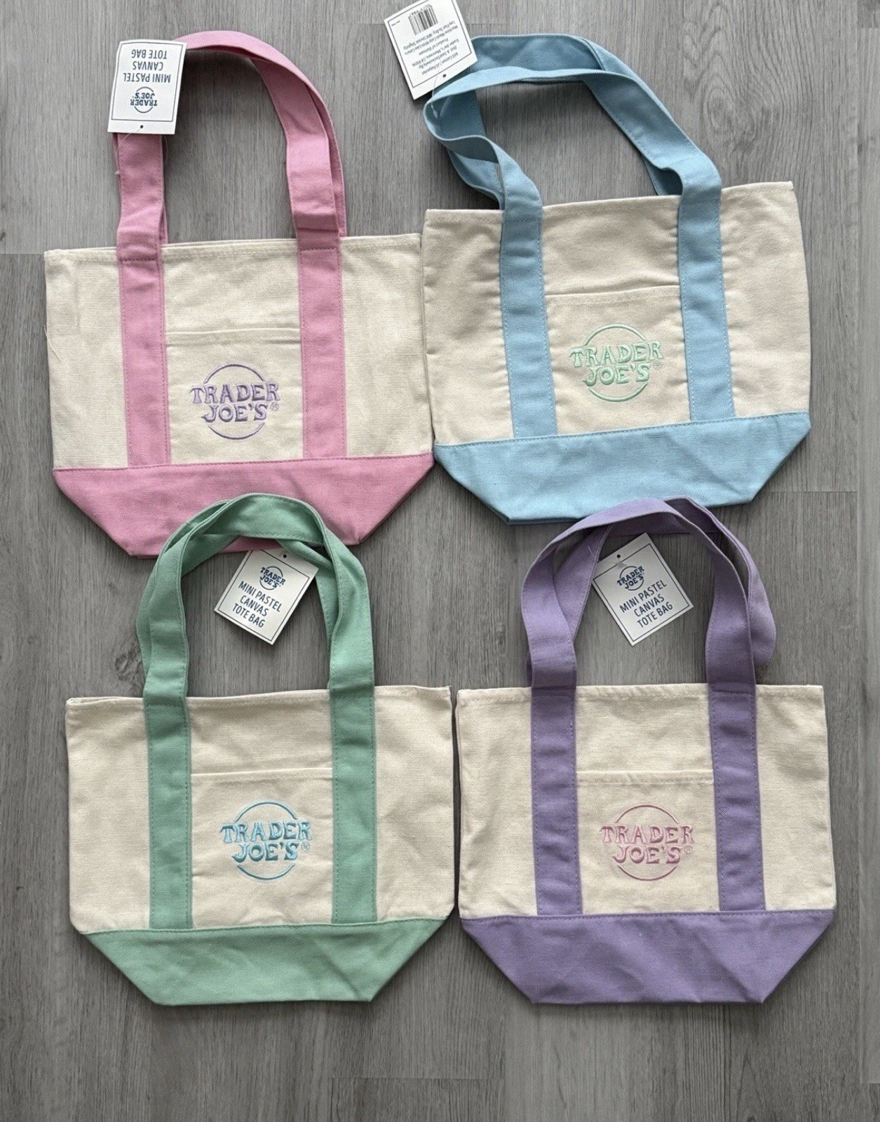 Trader Joe’s Mini Pastel Canvas Tote Bag Multicolor 13x6x10 in New