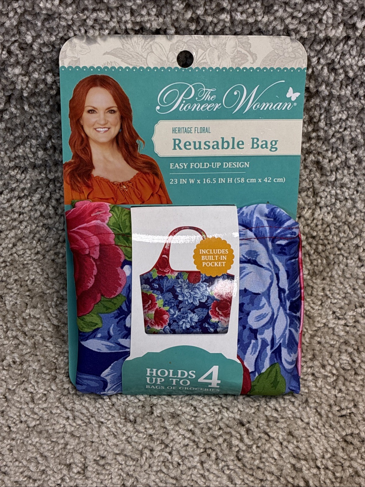 New Pioneer Woman Classic Heritage Floral Reusable Grocery Bag Foldable 23”