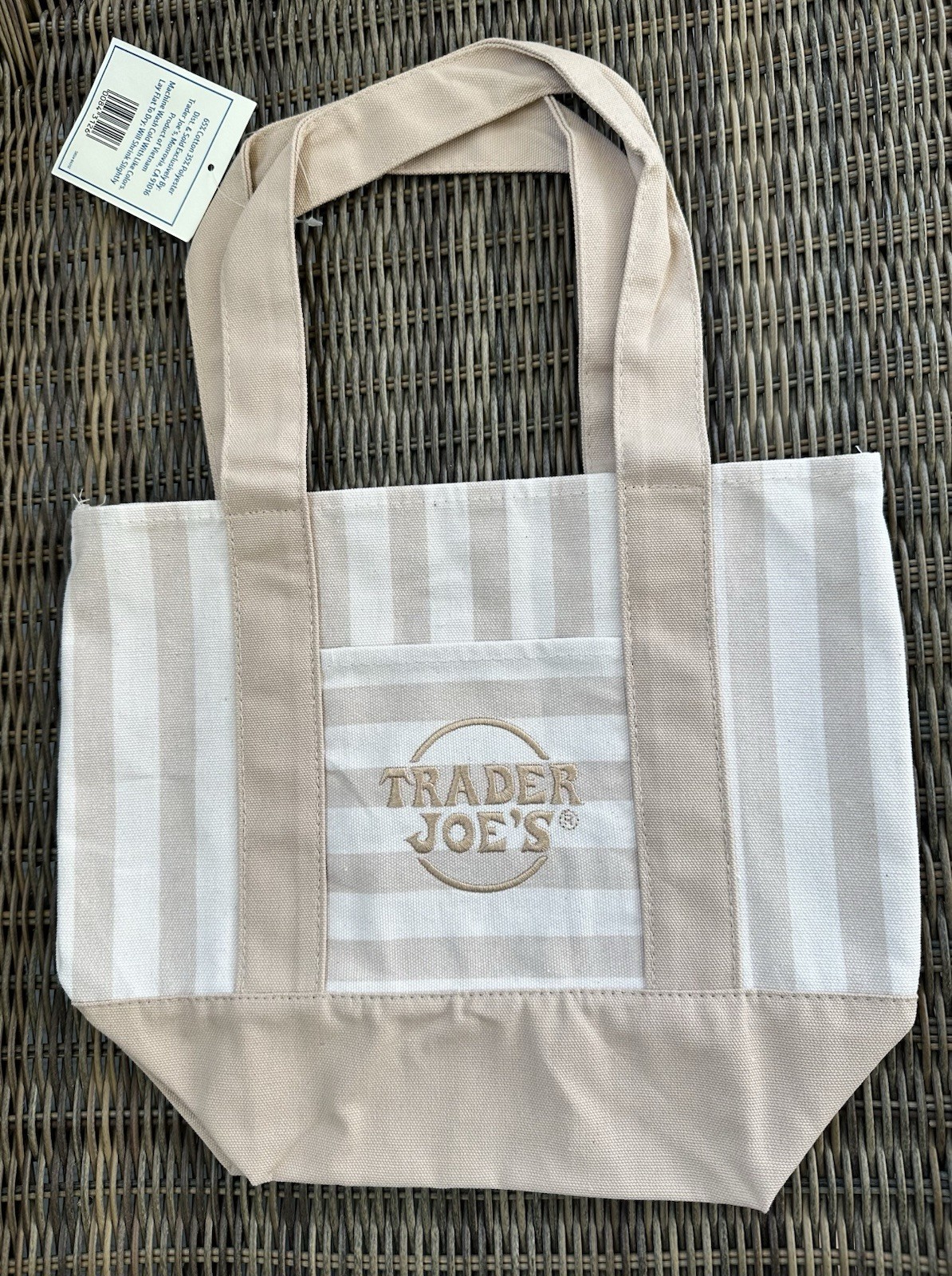 Trader Joe’s Mini Pastel Stripe Canvas Tote Bag Beige Taupe Tan Limited Edition