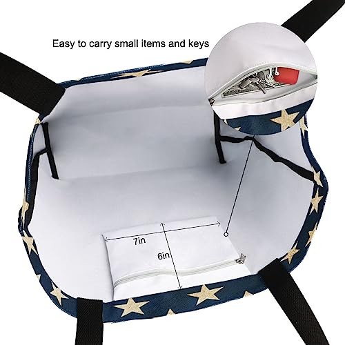 4th of July Canvas Tote, Large Women’s Casual Shoulder Handbag, American Flag