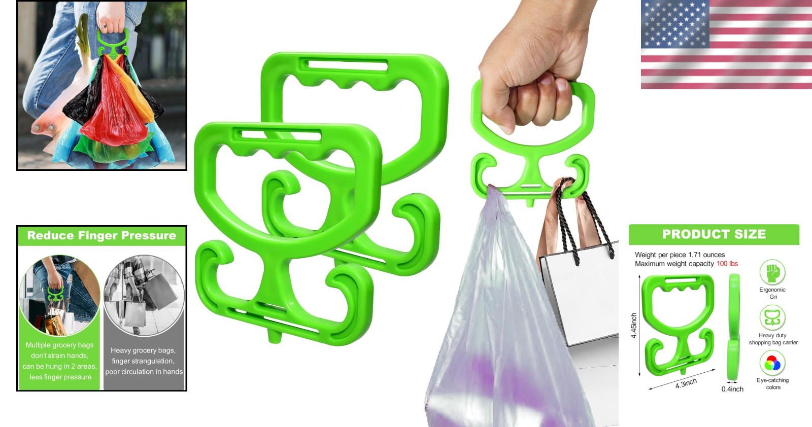 2 Pack Lightweight Grocery Bag Grips – Ergonomic Designs for Pain-Free Shopping