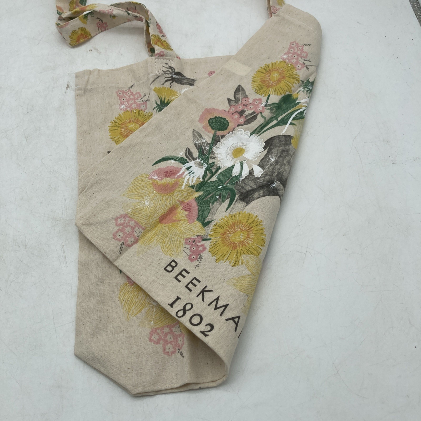 NEW Beekman 1802 Lightweight Canvas Beige Goat Flowers Tote Book Bag 100% Cotton