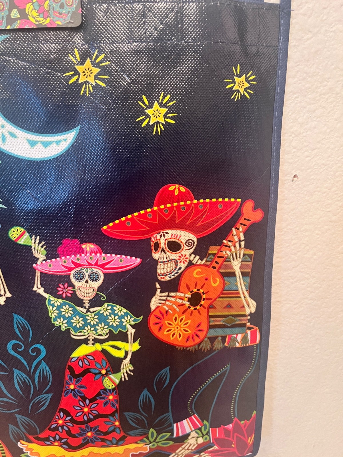 Legacy Dia de los Muertos Reusable Purple Trick or Treat Tote Bag with Handles