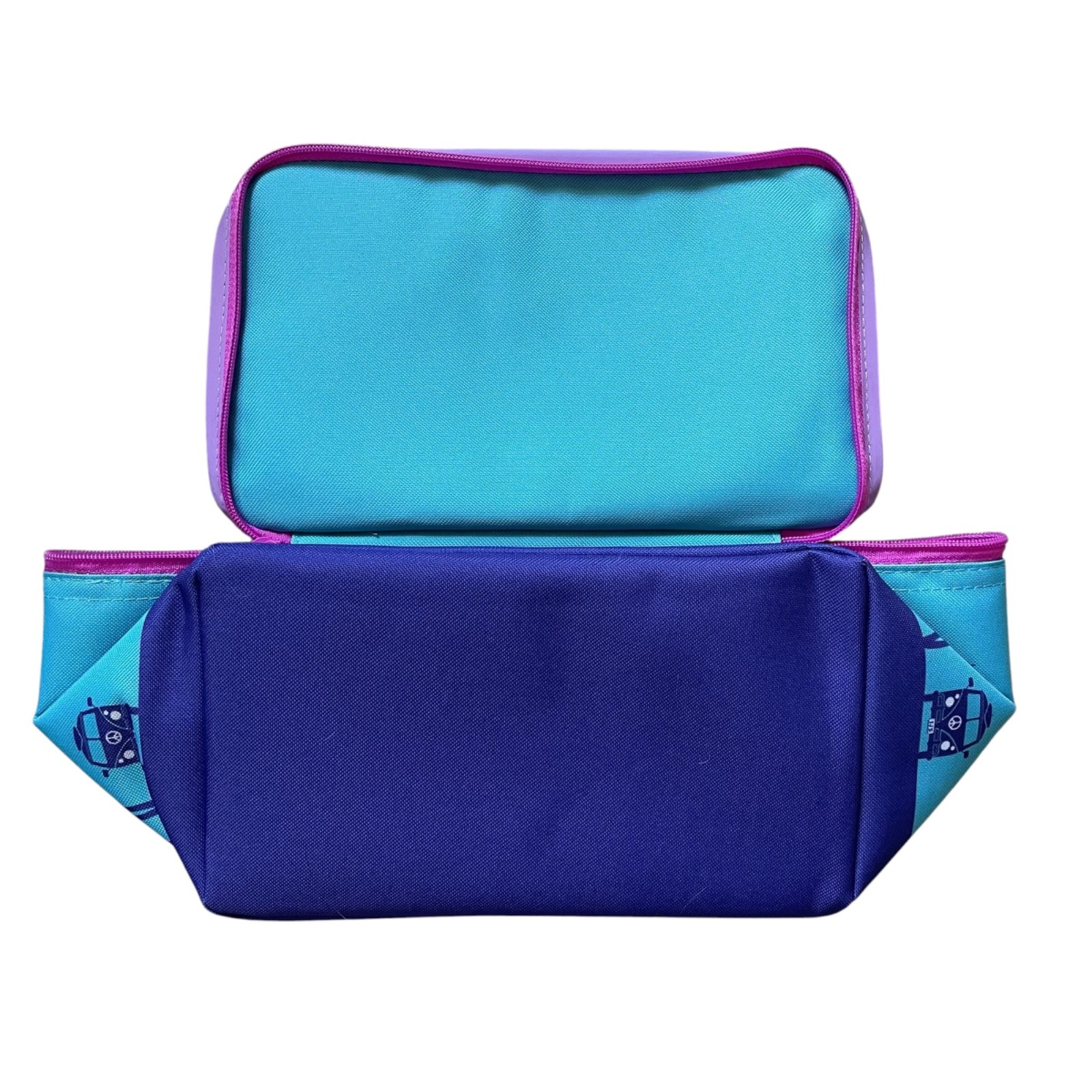 Trader Joe’s Insulated Mini Tote Bag Blue Purple Lunch Cooler Foldable NWT