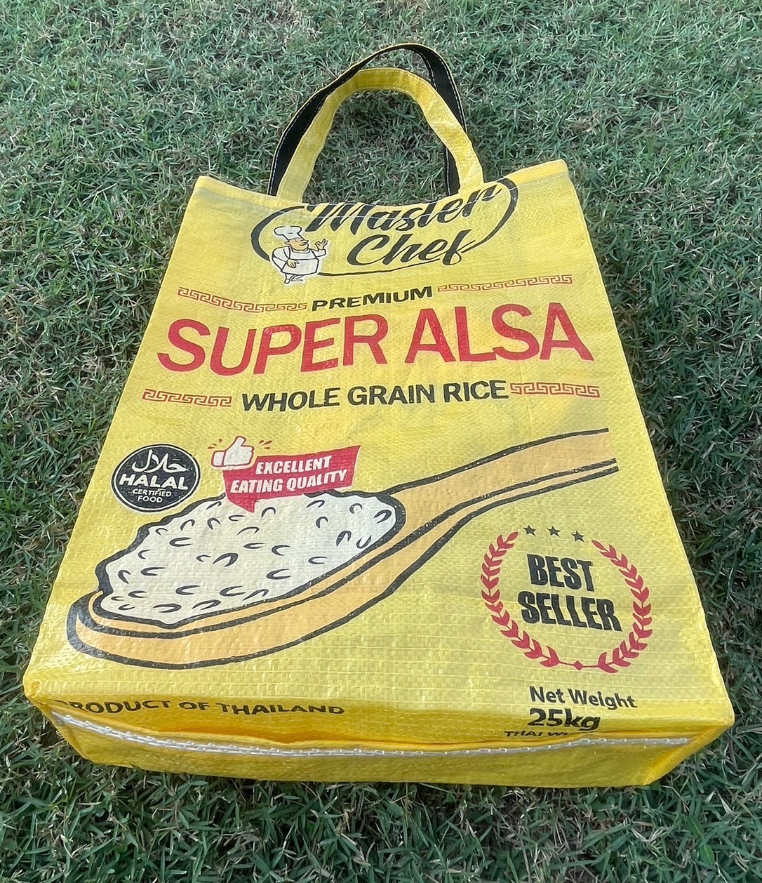 Vintage Shoulder Bag Yellow Rice Sack Eco – Friendly Master Chef Pattern Size XL
